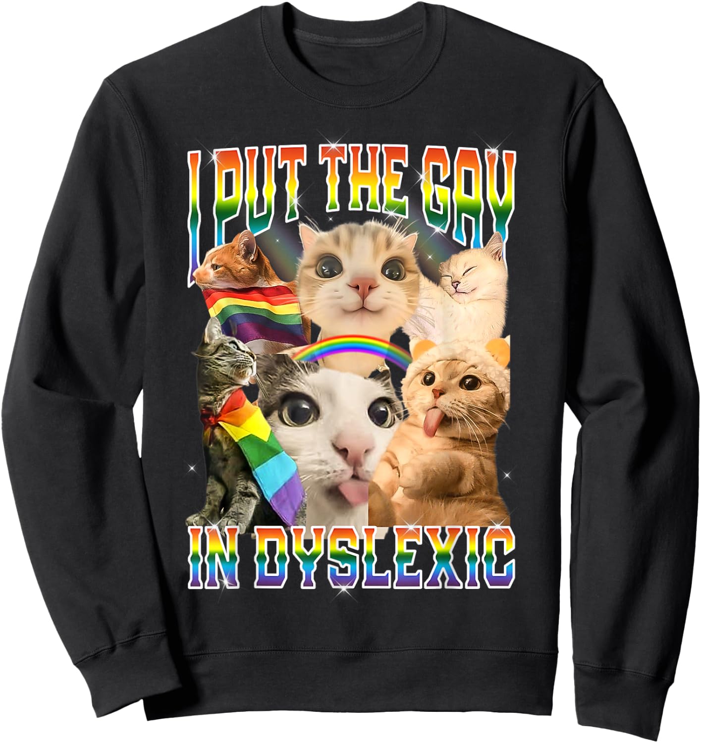 I Put The Gay in Dyslexic Funny Cat Meme Bootleg Sweatshirt - Sweatshirt | Black