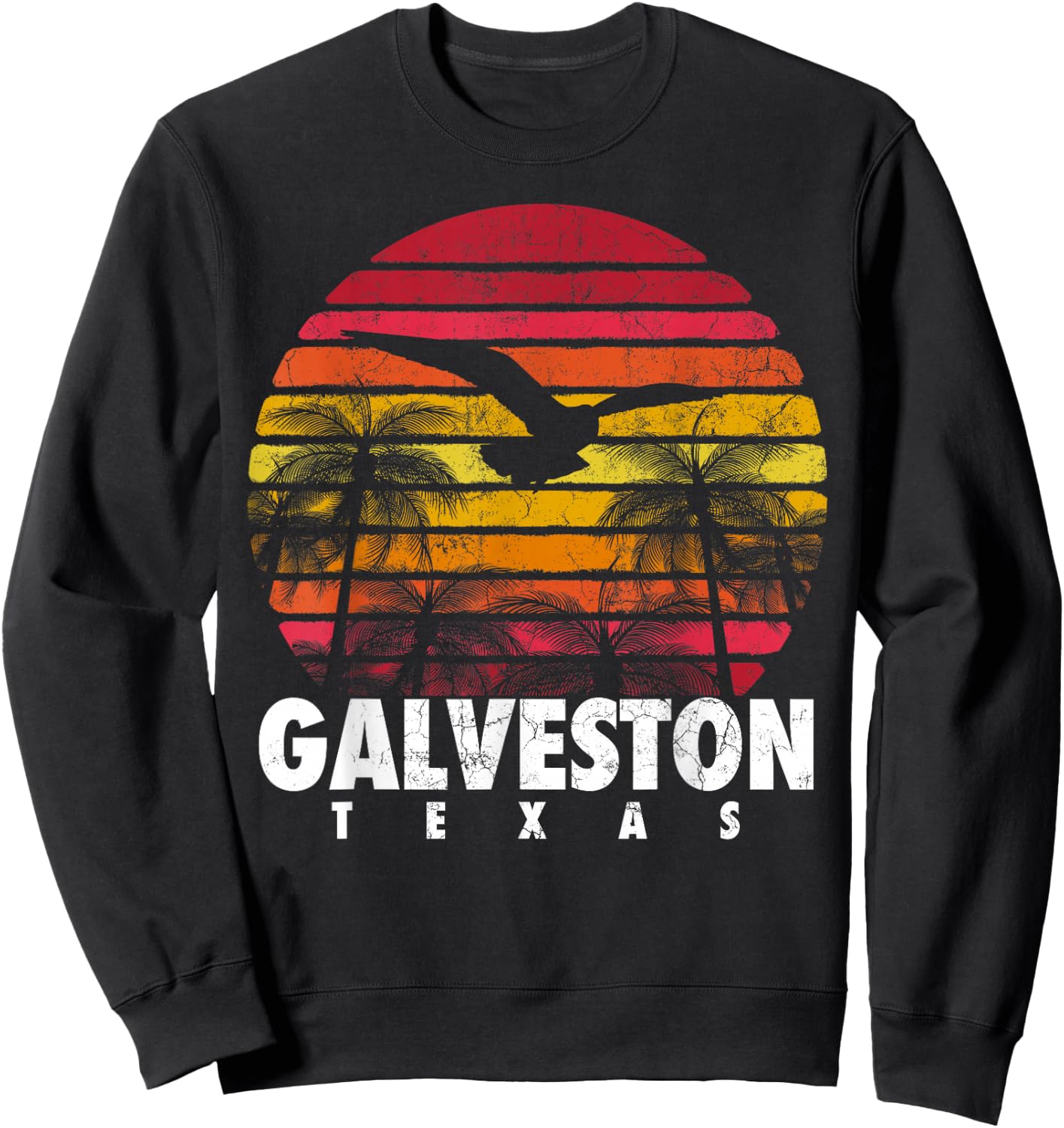GALVESTON TX TEXAS Gift Beach Vintage Retro Sunset Souvenir Sweatshirt - Sweatshirt | Black