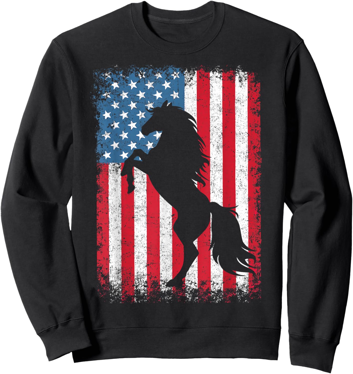 Horse American Flag USA 4th of July Men Women Boys Girls Sweatshirt - Sweatshirt | Black