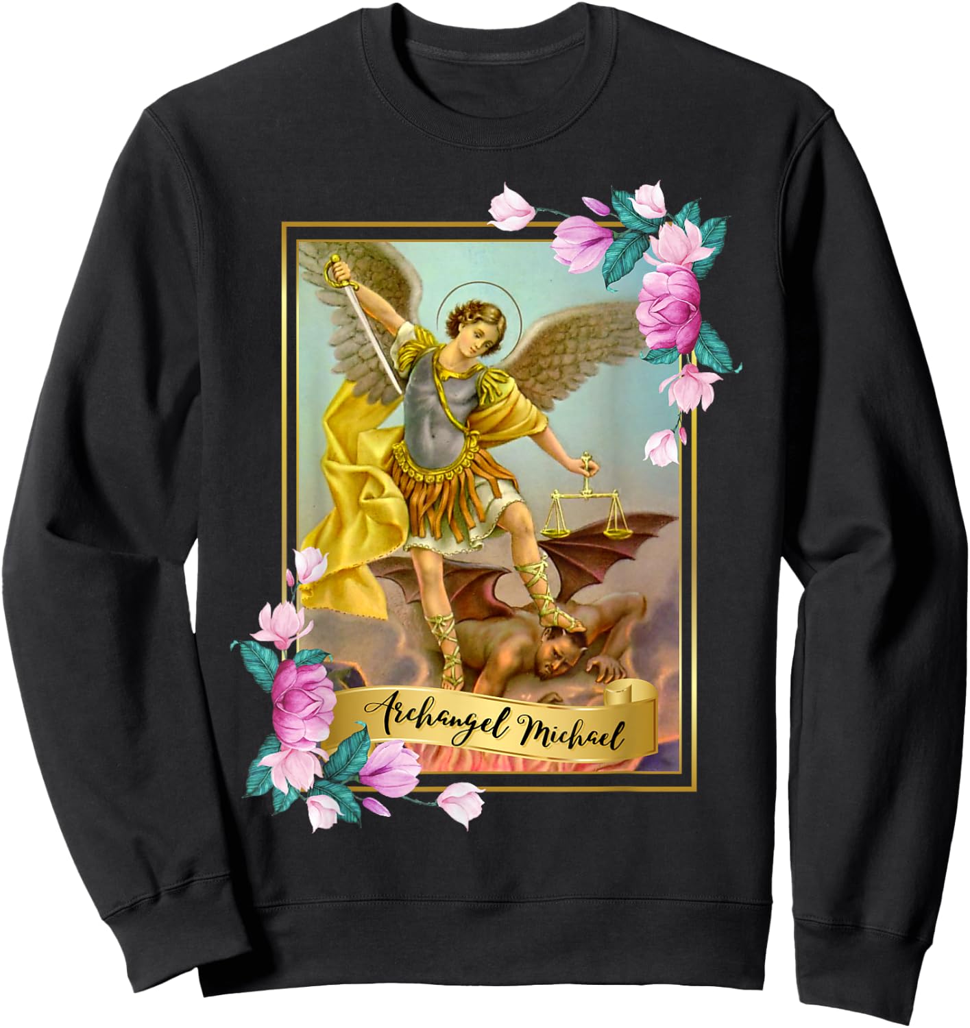 St Michael the Archangel - Protector Catholic Church Angel Sweatshirt - Sweatshirt | Black