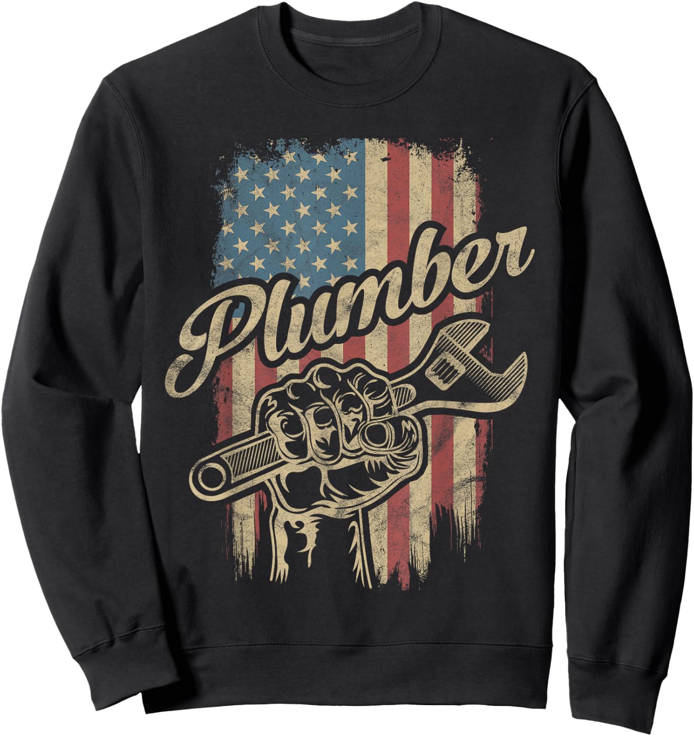 Plumber American Flag Plumbing Gift Pipe Wrench Patriotic Sweatshirt - Sweatshirt | Black