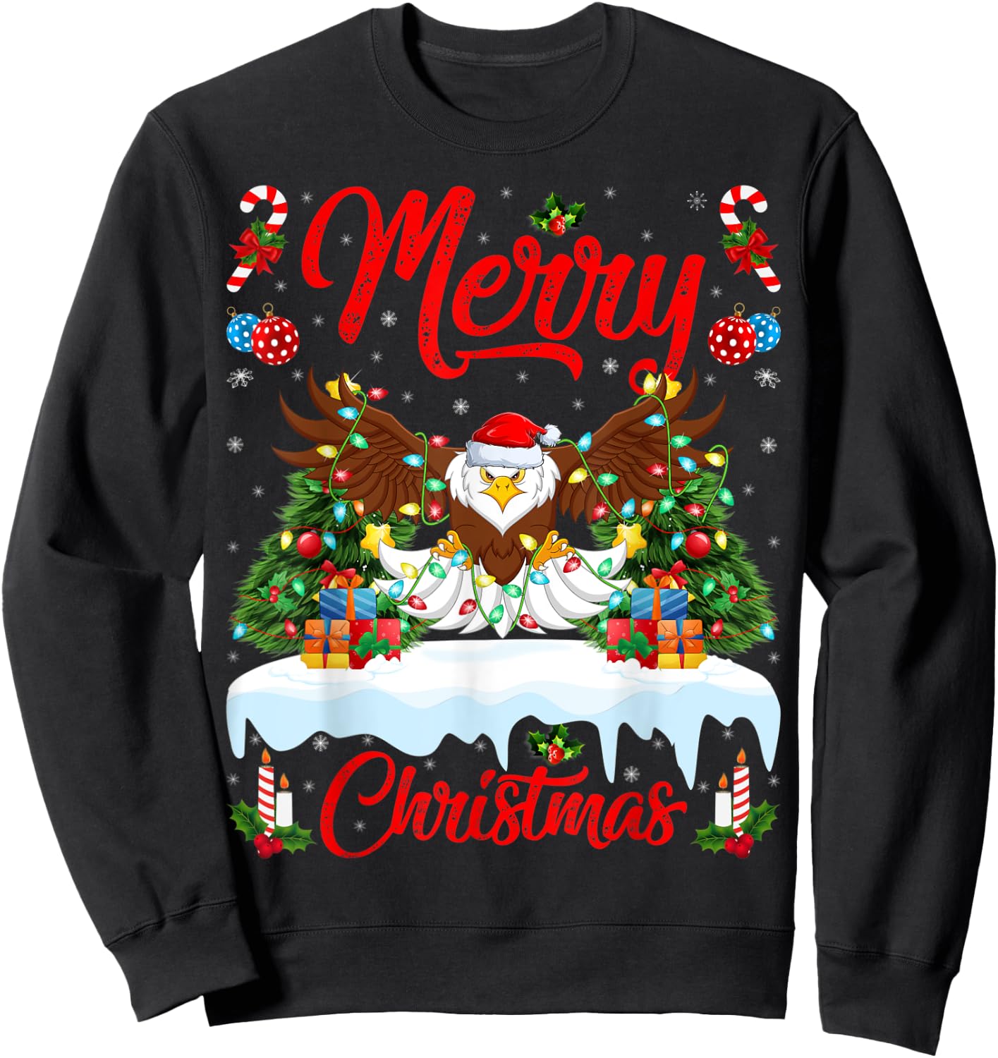 Bald Eagle Lover Xmas Lighting Santa Bald Eagle Christmas Sweatshirt - Sweatshirt | Black