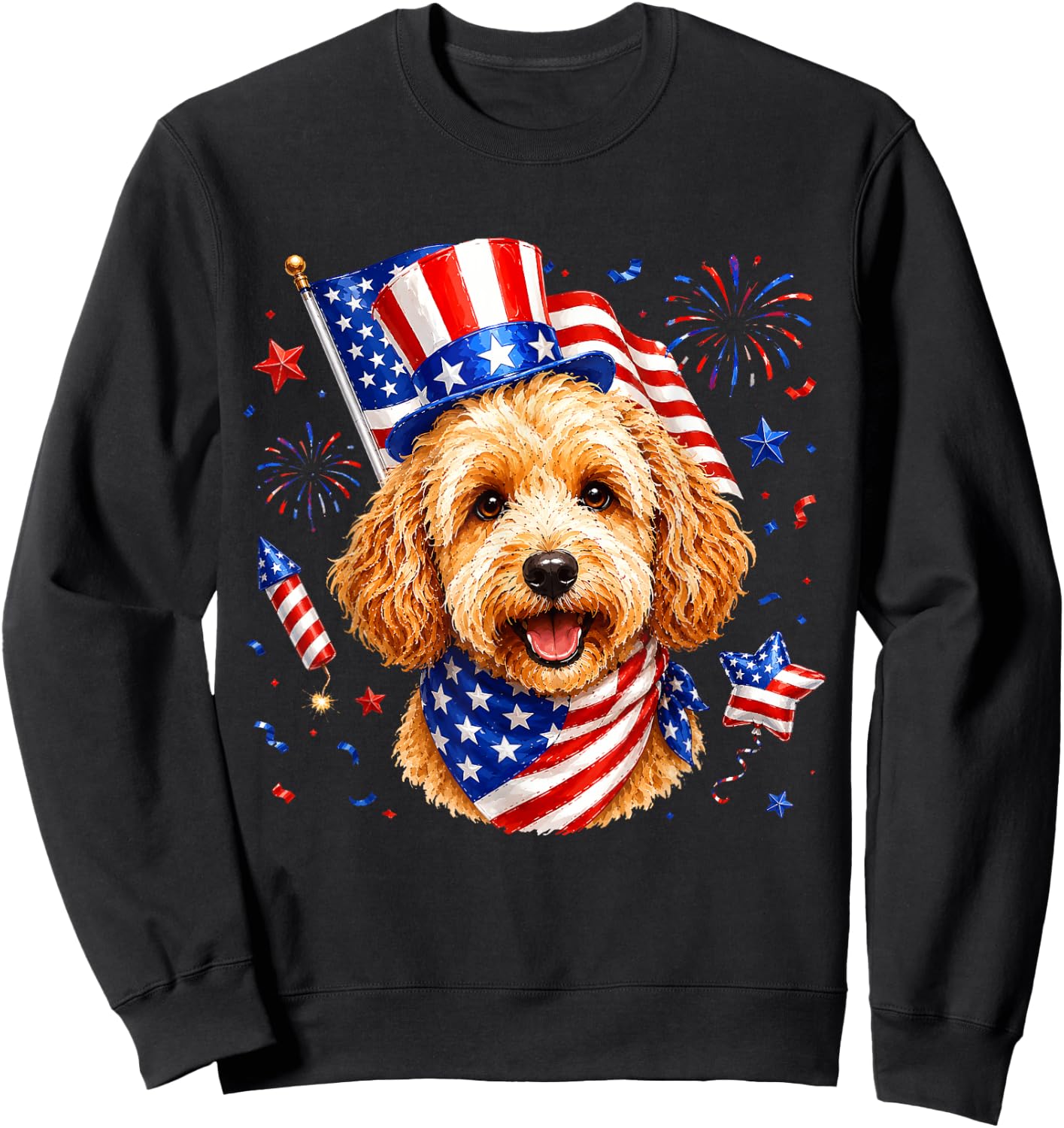 Cute Goldendoodle US American Flag 4th of July Men Women Kid Sweatshirt - Sweatshirt | Black