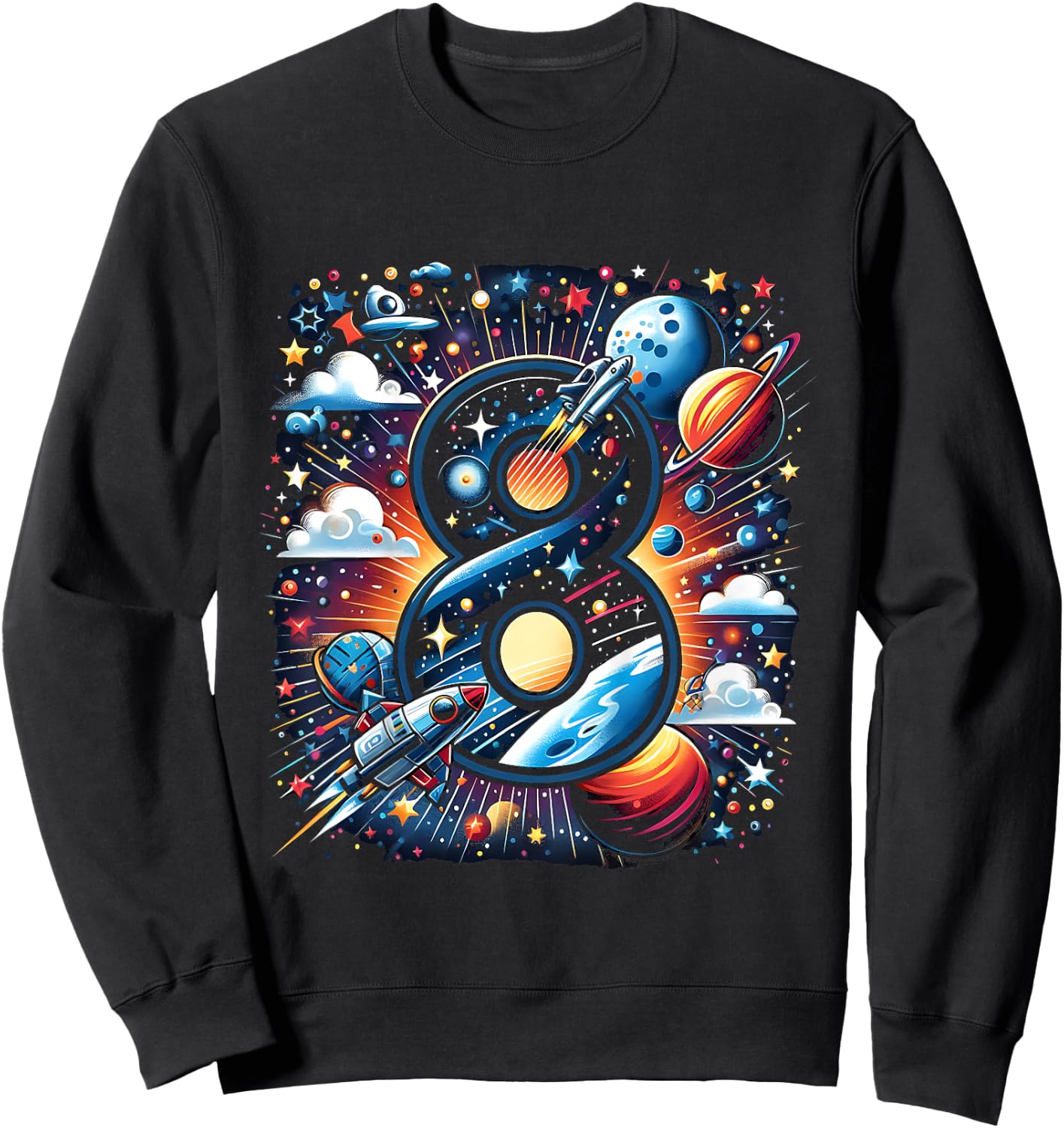 Kids Astronaut 8th Birthday Space Boys 8 Years Spaceship Sweatshirt - Sweatshirt | Black