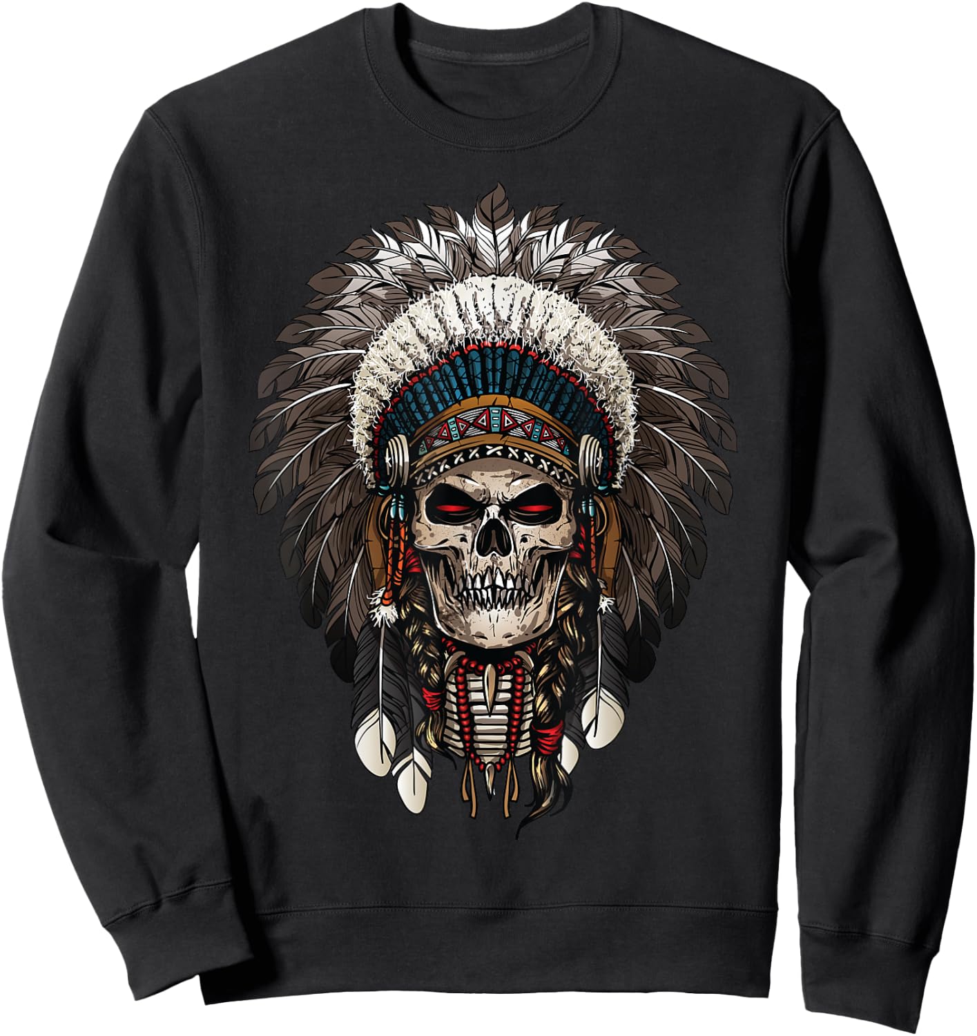 skull Chief Indian Tribal Headdre gifts for lover Indigenous Sweatshirt - Sweatshirt | Black