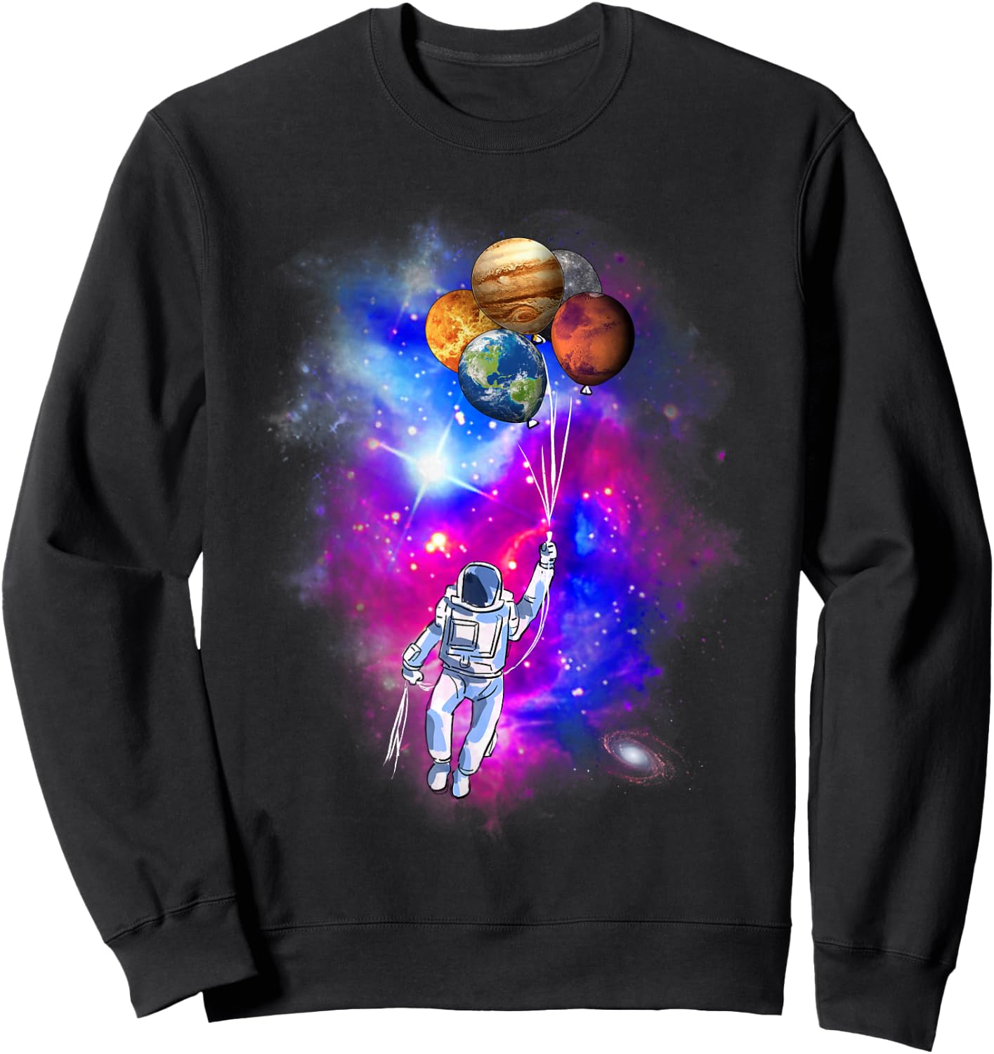 Spaceman's Trip - Astronaut Planet Balloon Outer Space Sweatshirt - Sweatshirt | Black