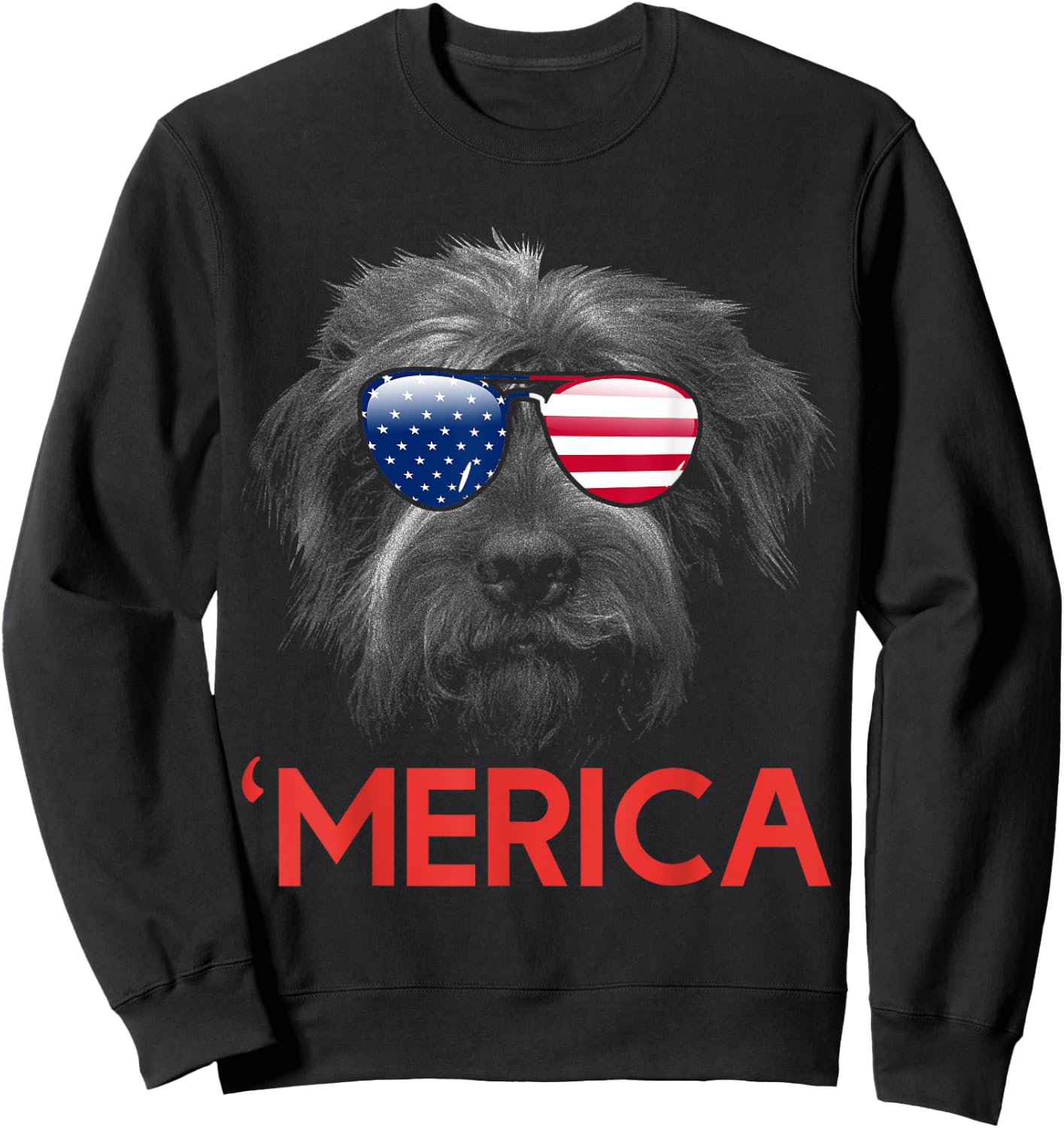 Merica Wirehaired pointing griffon American Flag Women Men Sweatshirt - Sweatshirt | Black