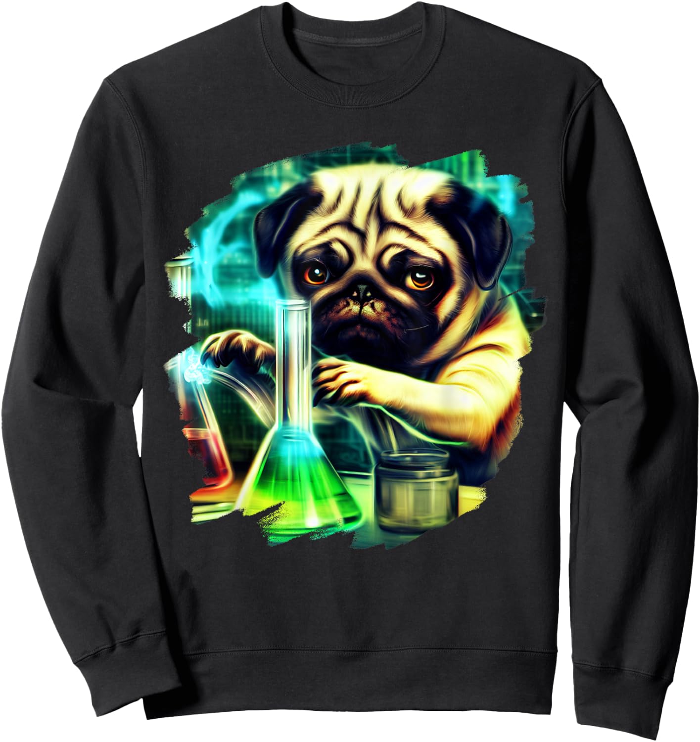 Pug Mad Scientist Dog Mixing Chemicals Chemistry Science Sweatshirt - Sweatshirt | Black