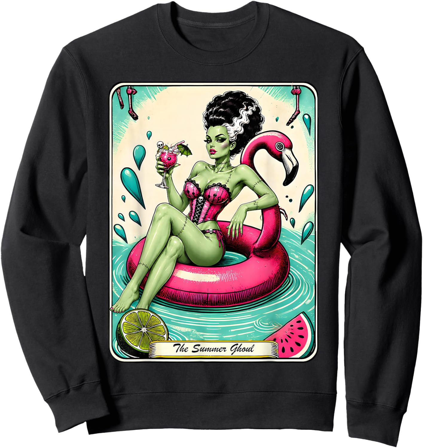Spooky Summer Ghoul Summerween Goth Tarot Card Sweatshirt - Sweatshirt | Black