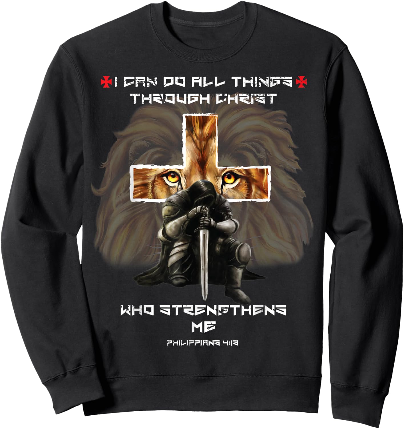 Philippians 4:13 Christian Verse Gift Lion Cross Men Husband Sweatshirt - Sweatshirt | Black