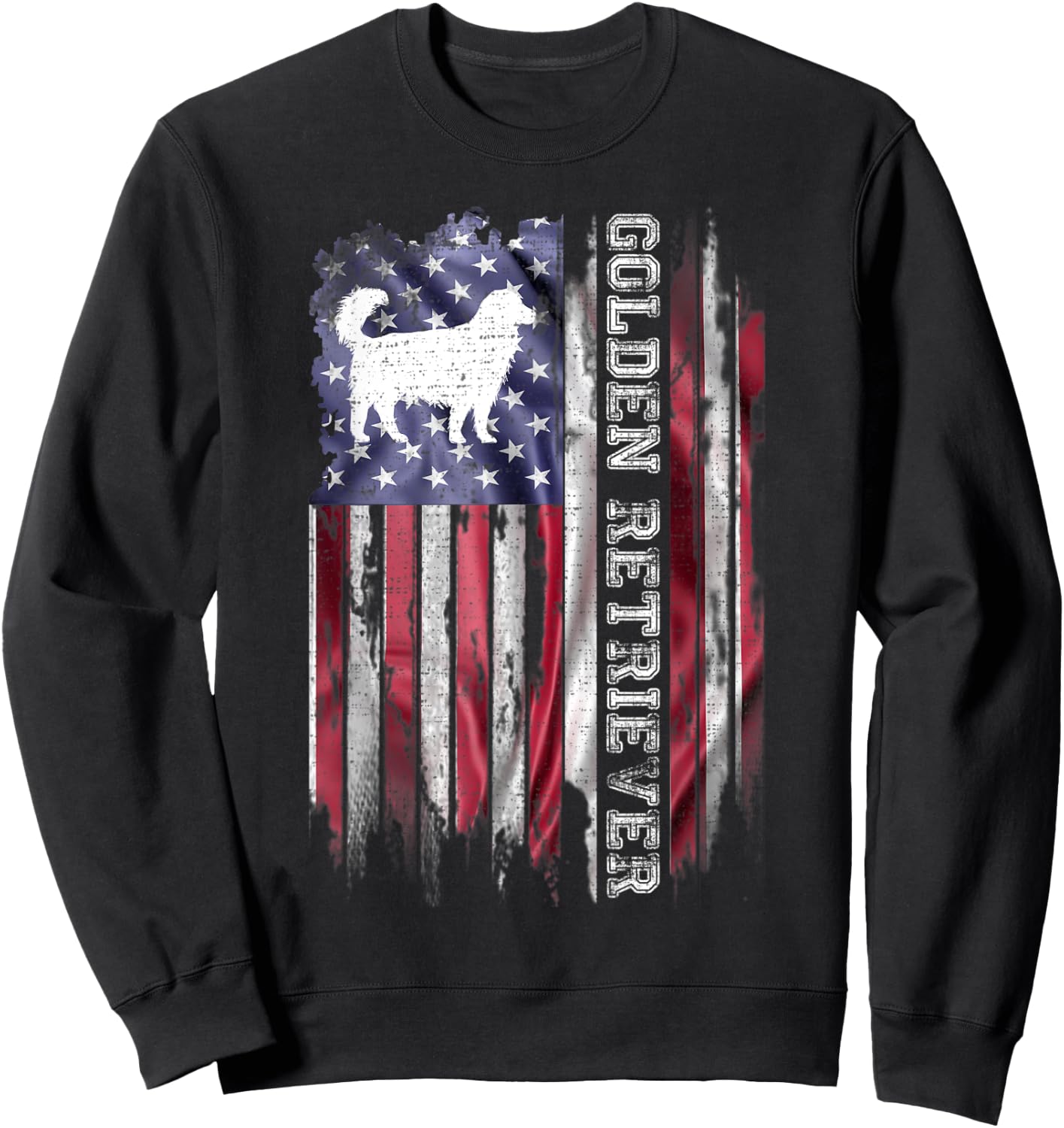 Vintage USA American Flag Love Golden Retriever Silhouette Sweatshirt - Sweatshirt | Black