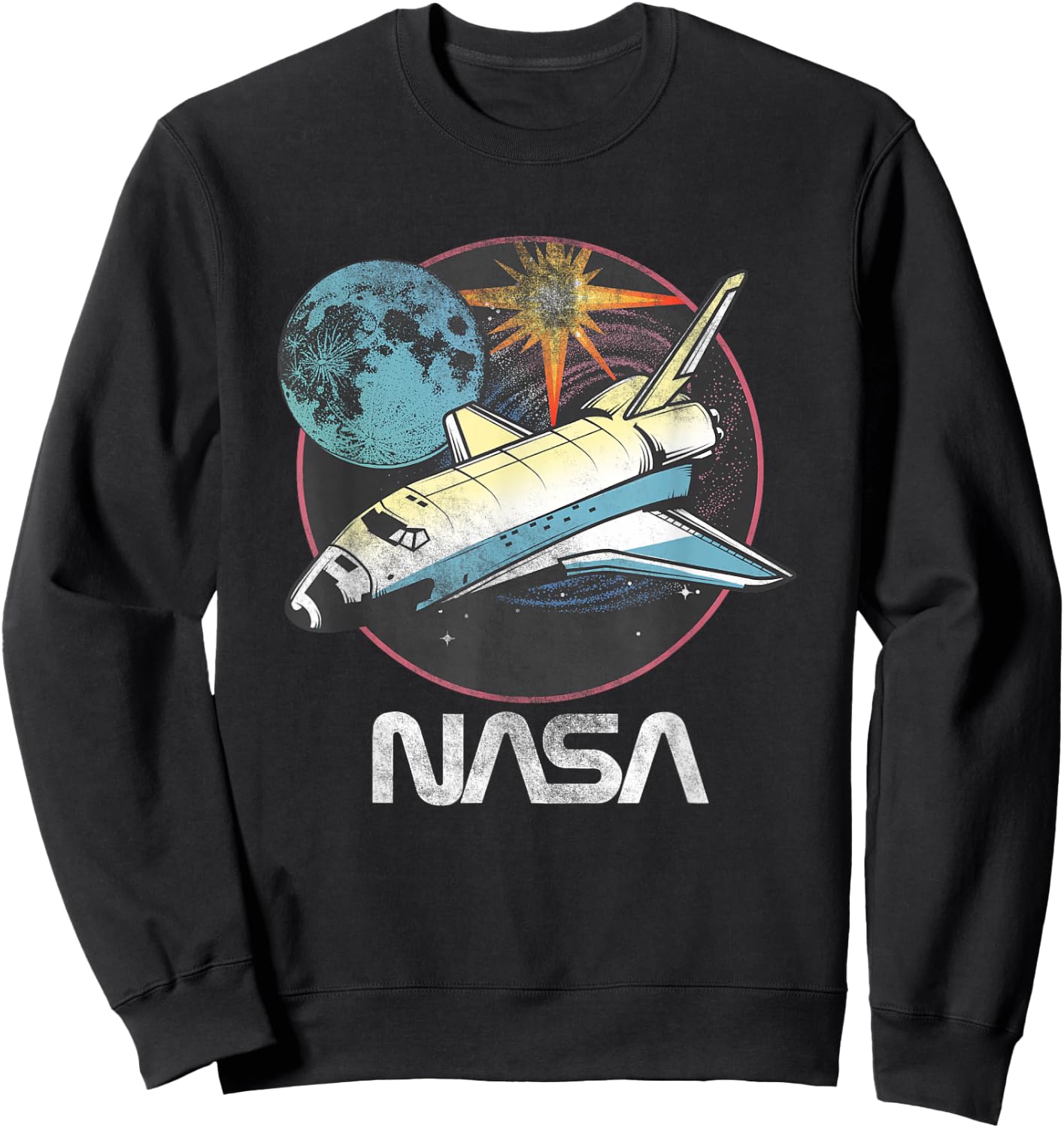 NASA Iconic Space Shuttle Blast Vintage Big Chest Poster Sweatshirt - Sweatshirt | Black