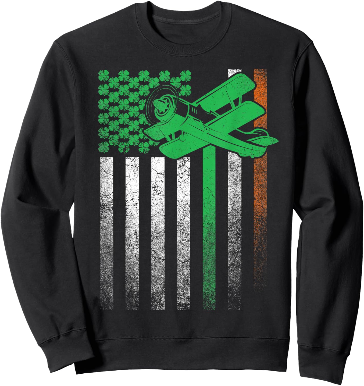 Pilot Airplane Irish American Flag St. Patrick's Day Flying Women Kids Men Sweatshirt - Sweatshirt | Black