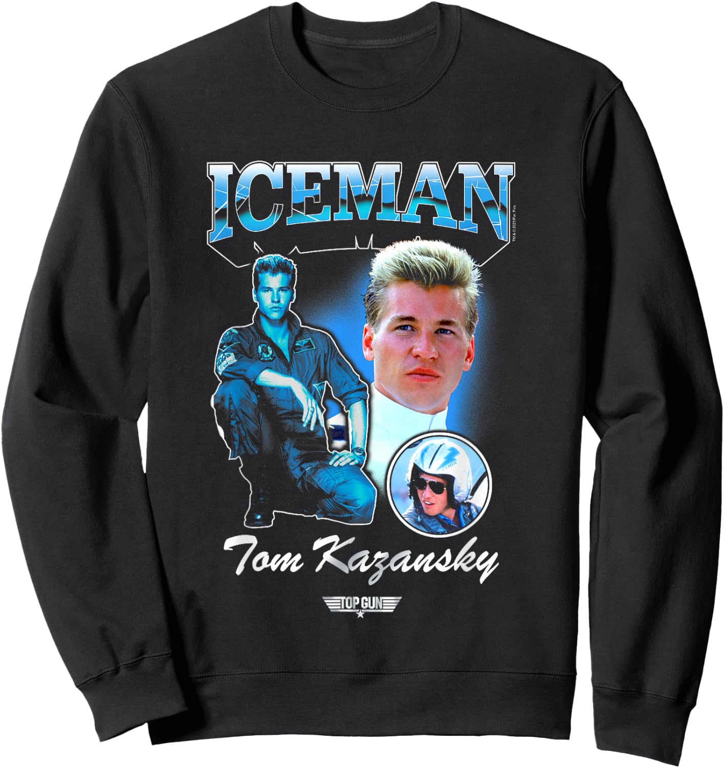 Top Gun Iceman Tom Kazansky 90's Vibe Collage Chest Logo Sweatshirt - Sweatshirt | Black
