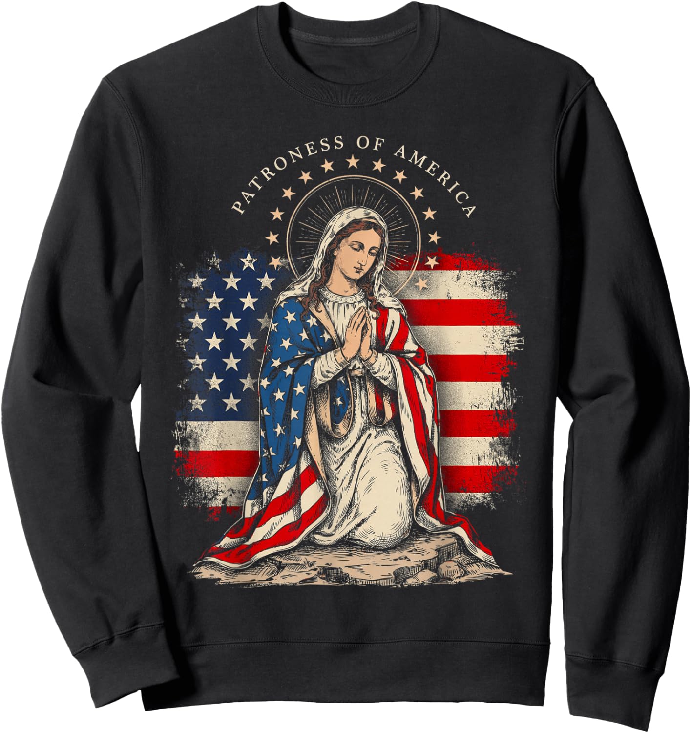 Patroness of The USA Blessed Virgin Mary Catholic Art Sweatshirt - Sweatshirt | Black