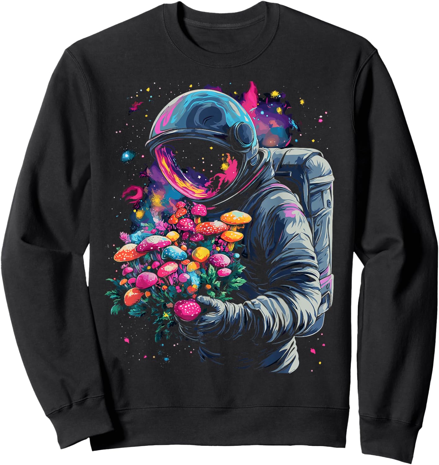 Trippy EDM Mushroom Astronaut Psychedelic Sweatshirt - Sweatshirt | Black