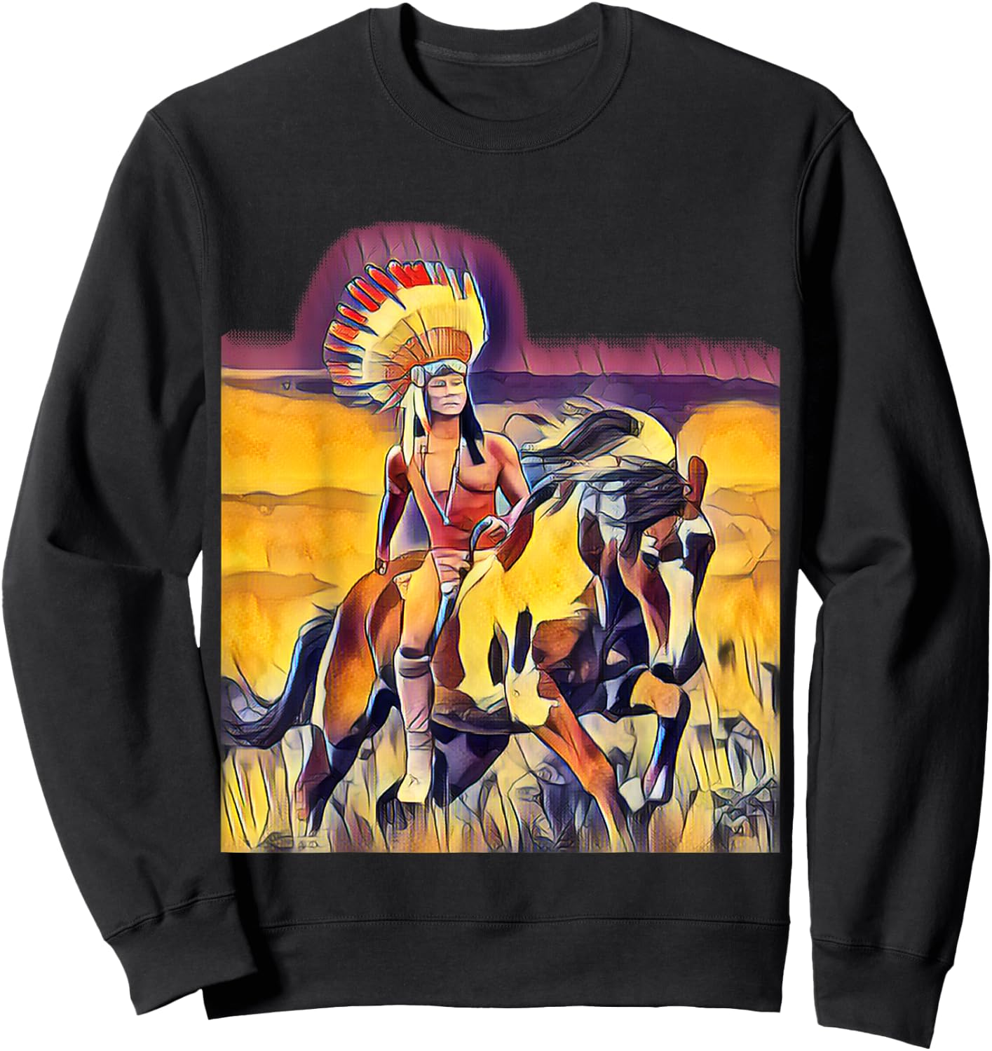 Native American Chief on a Horse Sweatshirt - Sweatshirt | Black