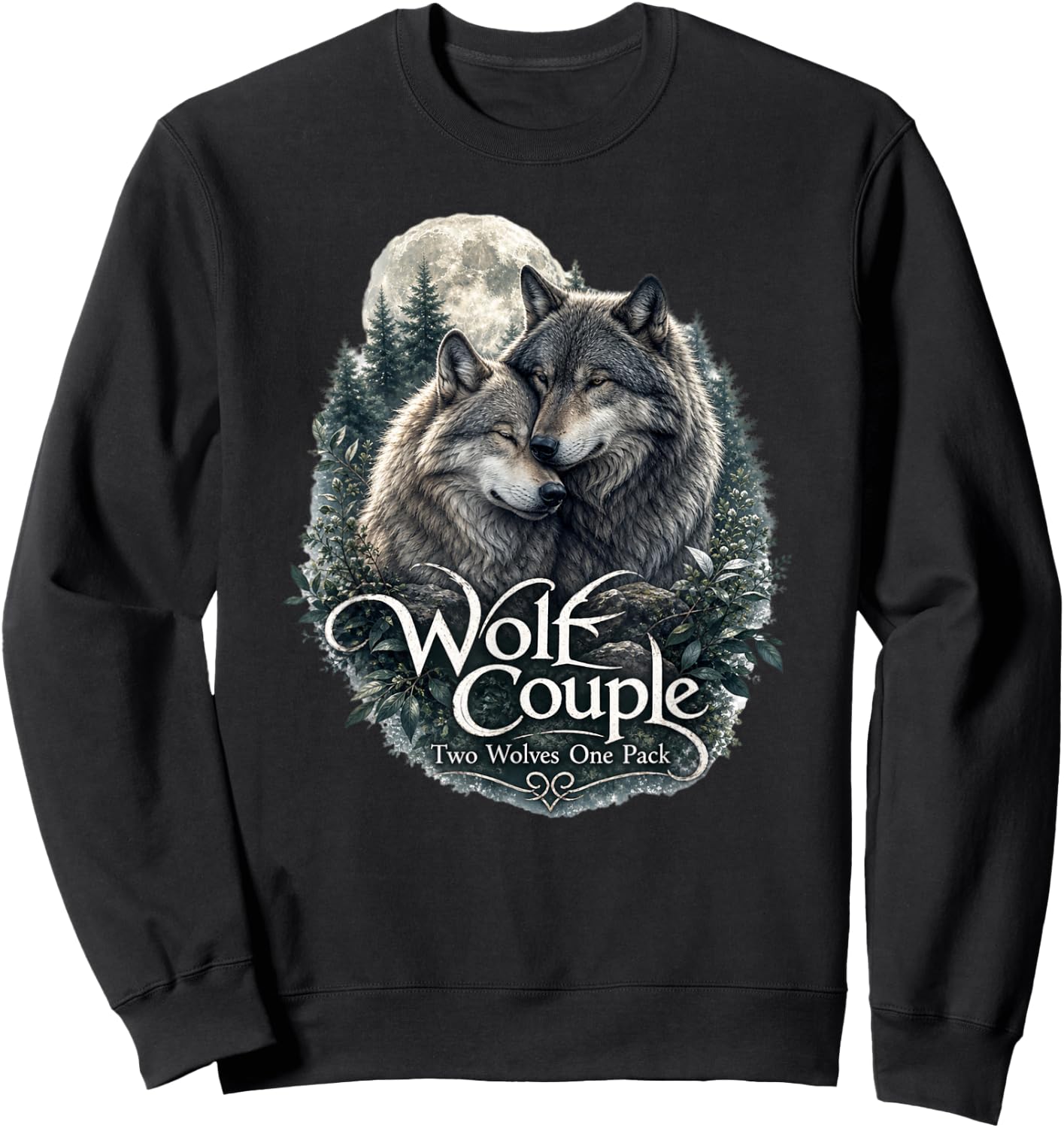 Wolf Couple Graphic Funny Wolf Lovers Wildlife Gift Sweatshirt - Sweatshirt | Black