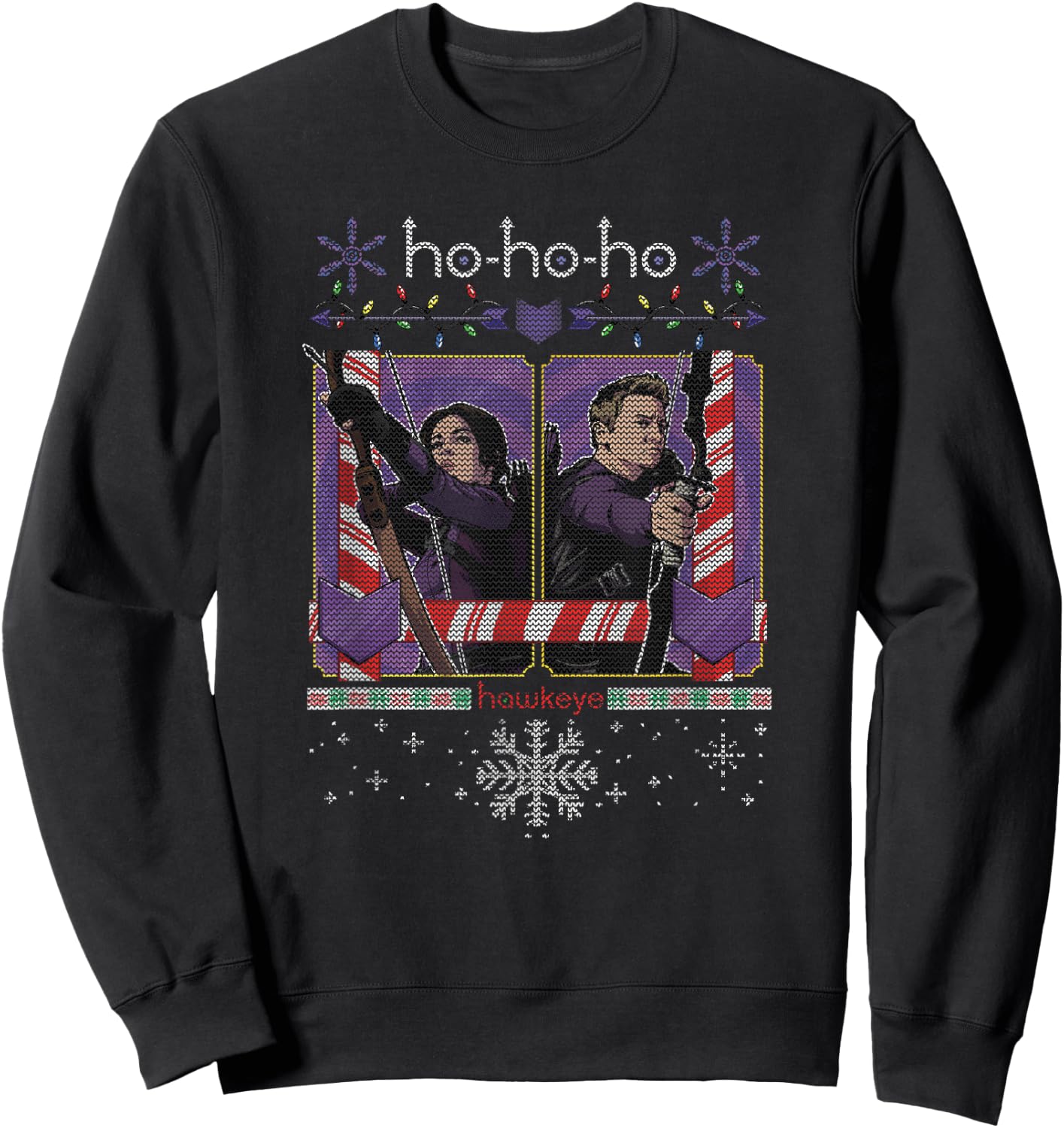 Marvel Hawkeye Ho-Ho-Ho Hawkeye And Kate Ugly Christmas Sweatshirt - Sweatshirt | Black