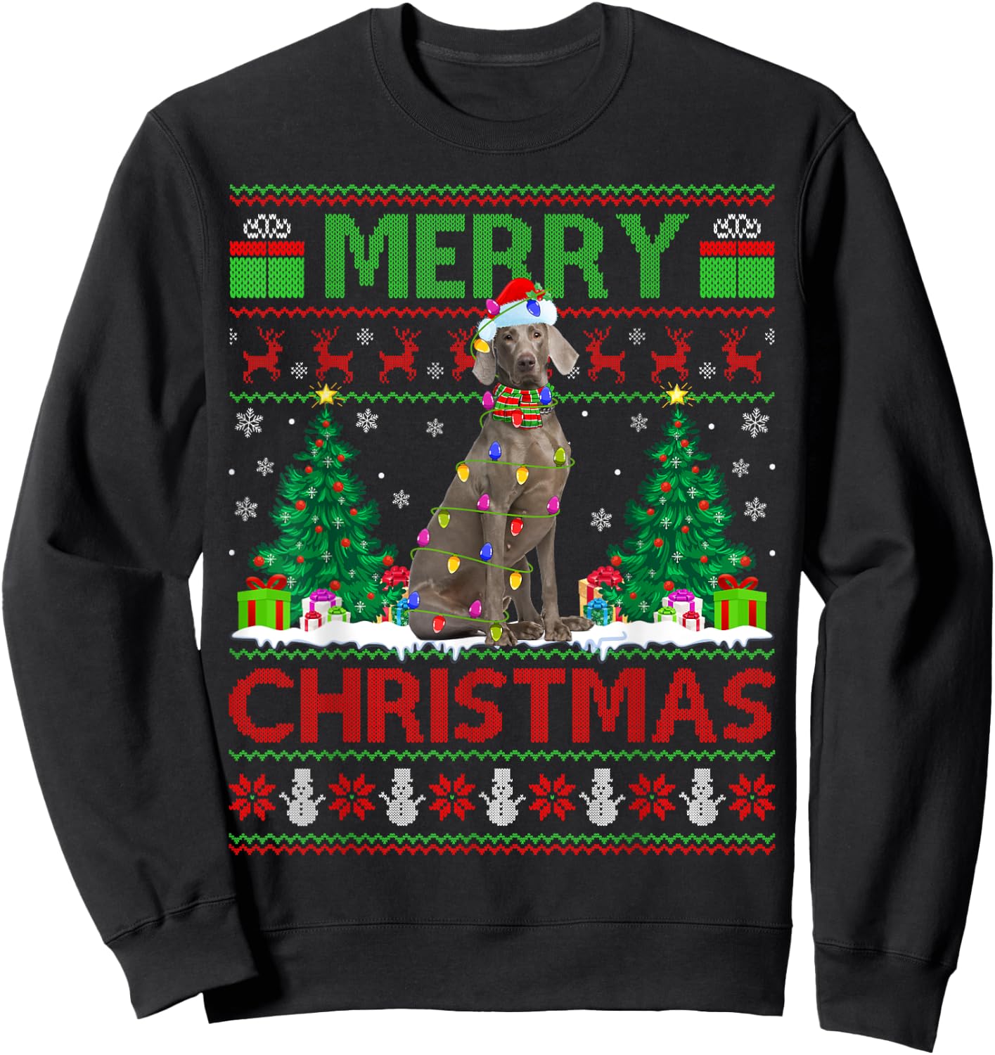 Weimaraner Dog Lover Xmas Lighting Ugly Weimaraner Christmas Women Kids Sweatshirt - Sweatshirt | Black