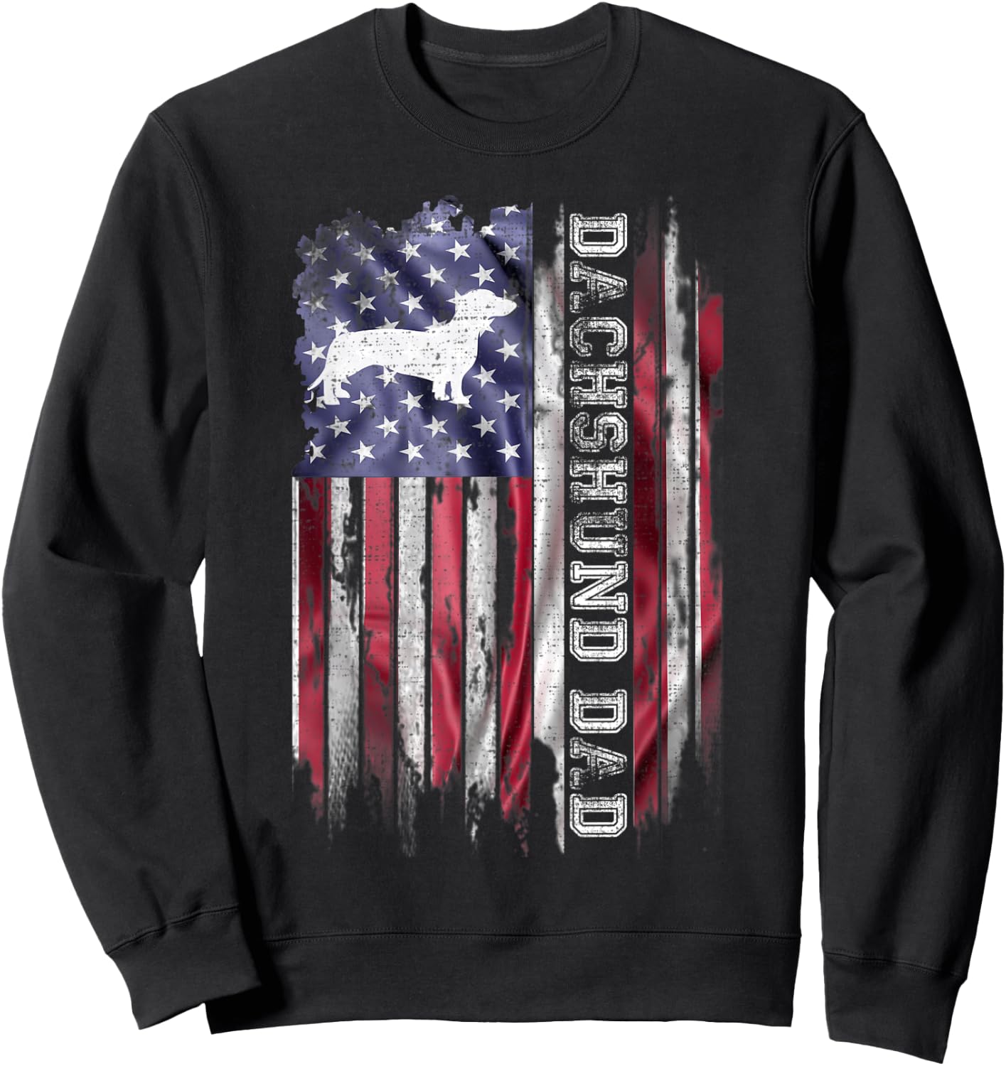 Vintage American Flag Proud Dachshund Dad Wiener Silhouette Sweatshirt - Sweatshirt | Black