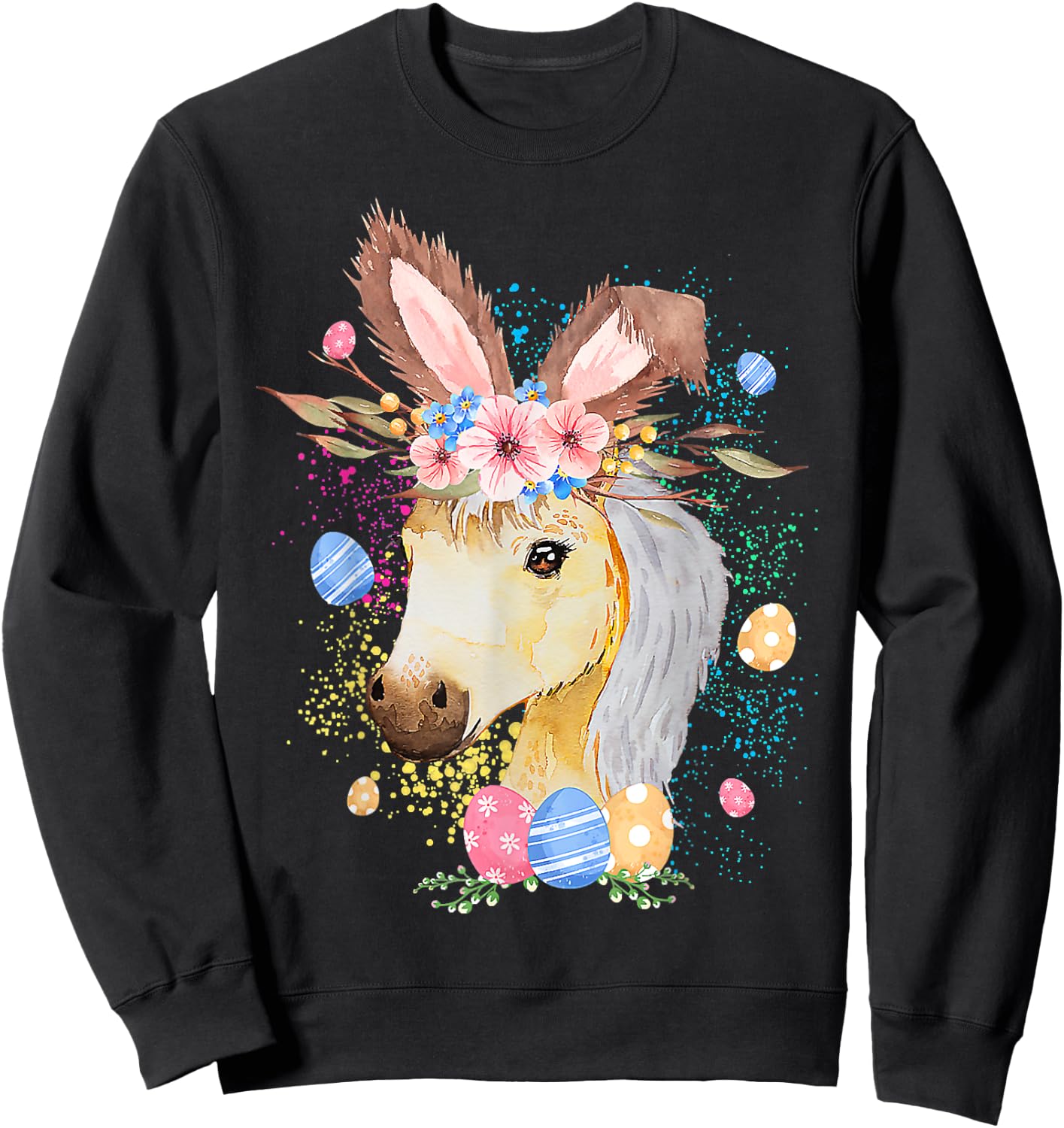 Happy Easter Bunny Horse funny Rabbit Women Kids Sweatshirt - Sweatshirt | Black