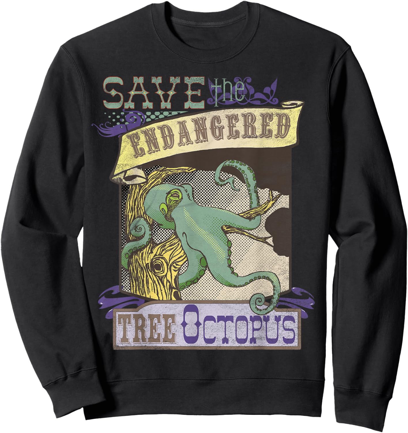 Tree Octopus Retro Women Men Youth Sweatshirt - Sweatshirt | Black