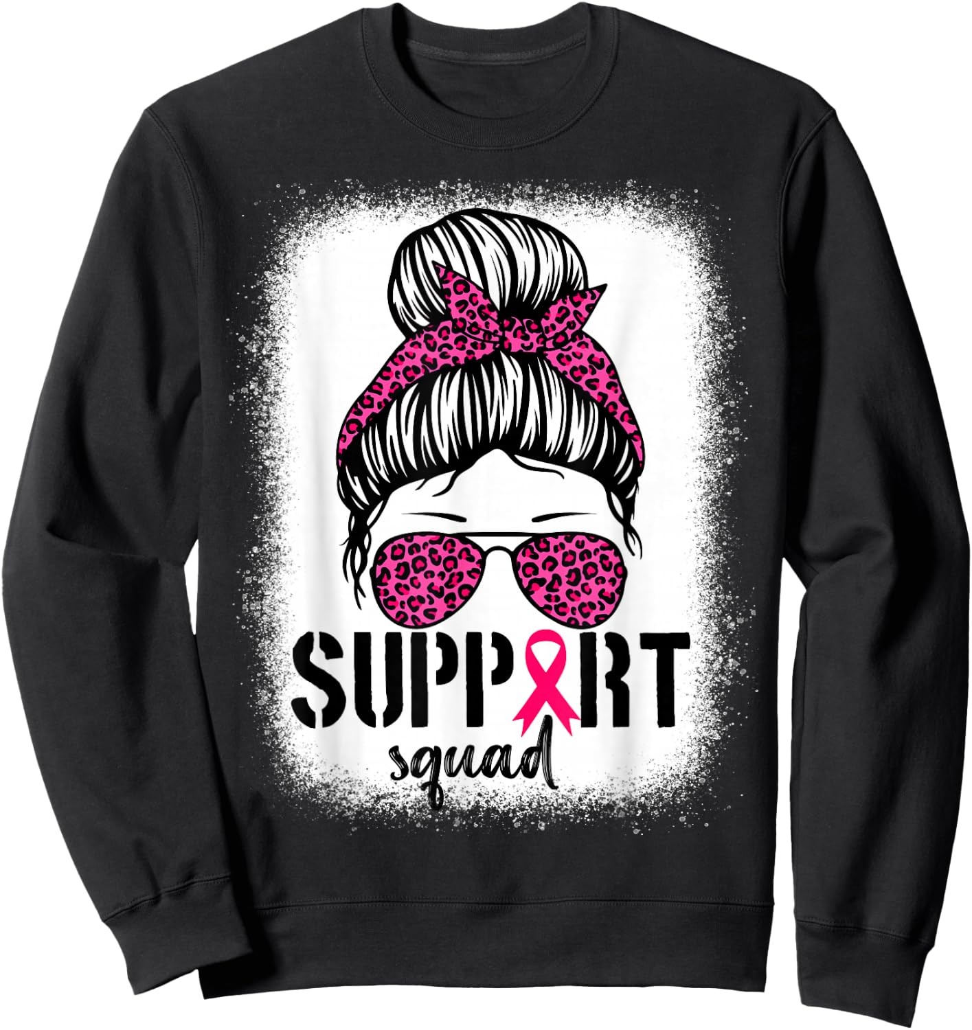 Support Squad Messy Bun Warrior Breast Cancer Awareness Sweatshirt - Sweatshirt | Black