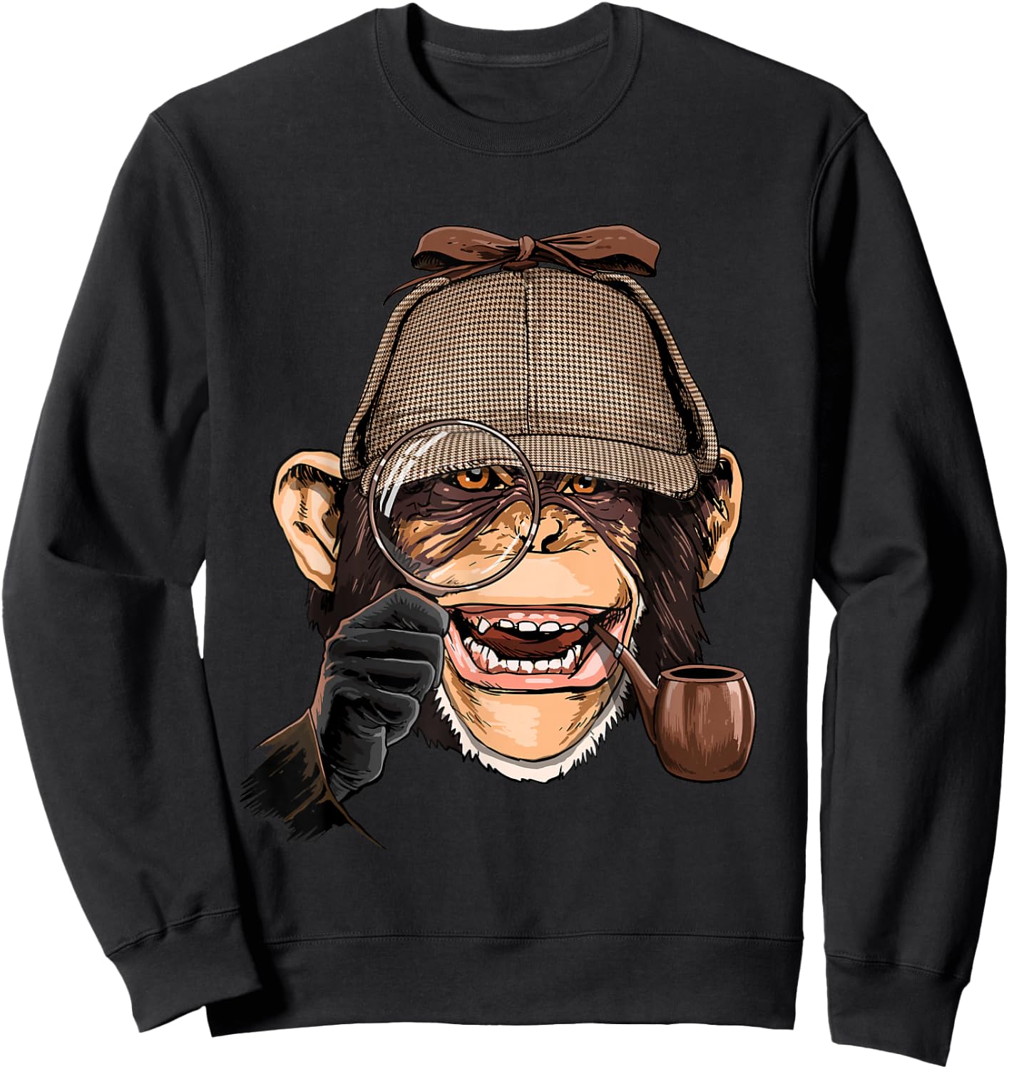 Chimpanzee Detective Great Ape Chimp Primate Animal Lover Sweatshirt - Sweatshirt | Black