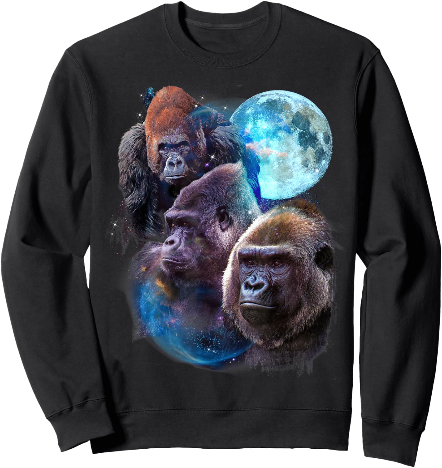 3 Moon Gorilla Funny Great Ape Art Cool Primate Animal Lover Sweatshirt - Sweatshirt | Black