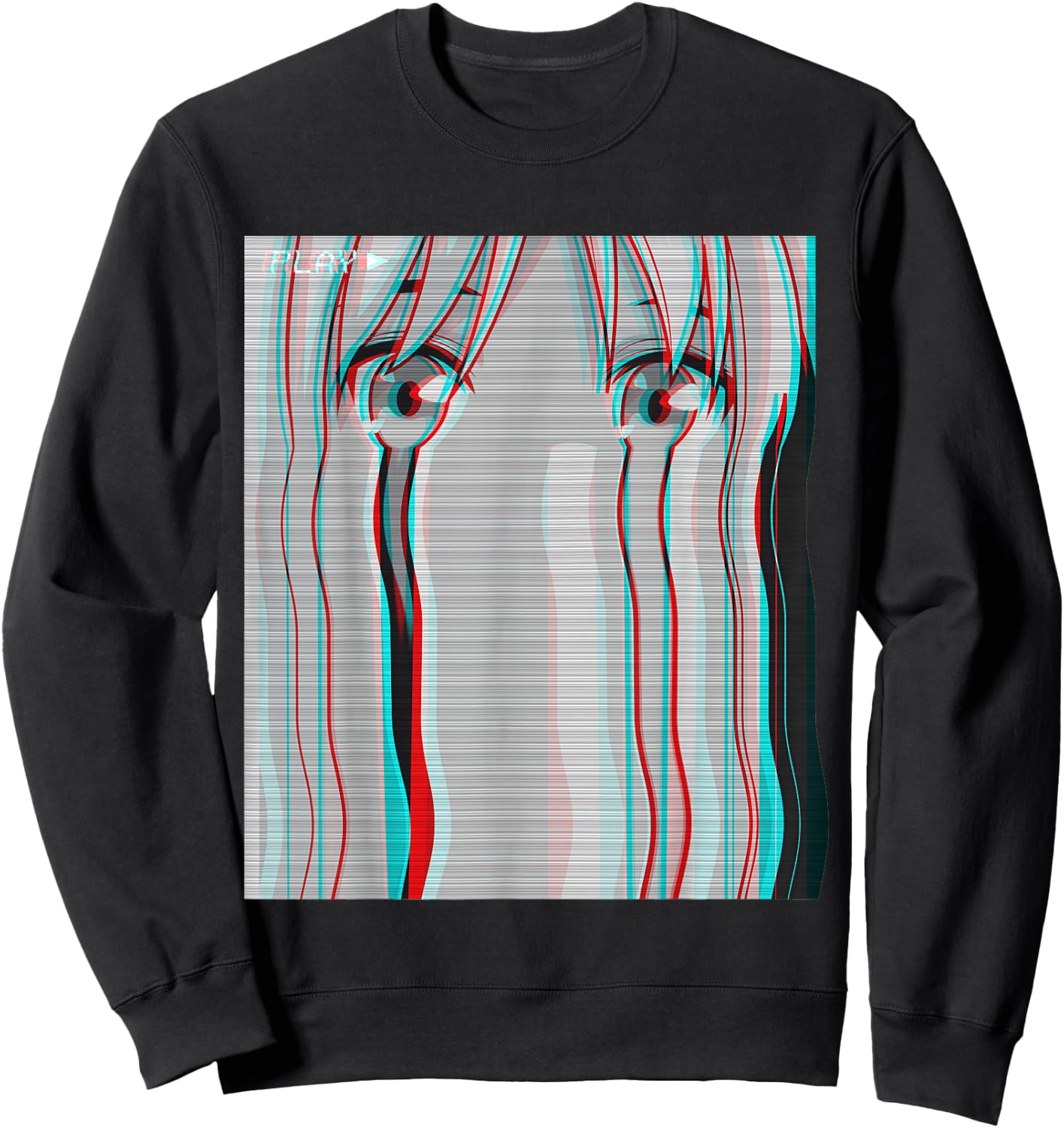 Vaporwave Aesthetic Sad Anime Girl Anime Eyes Eboy Egirl Sweatshirt - Sweatshirt | Black
