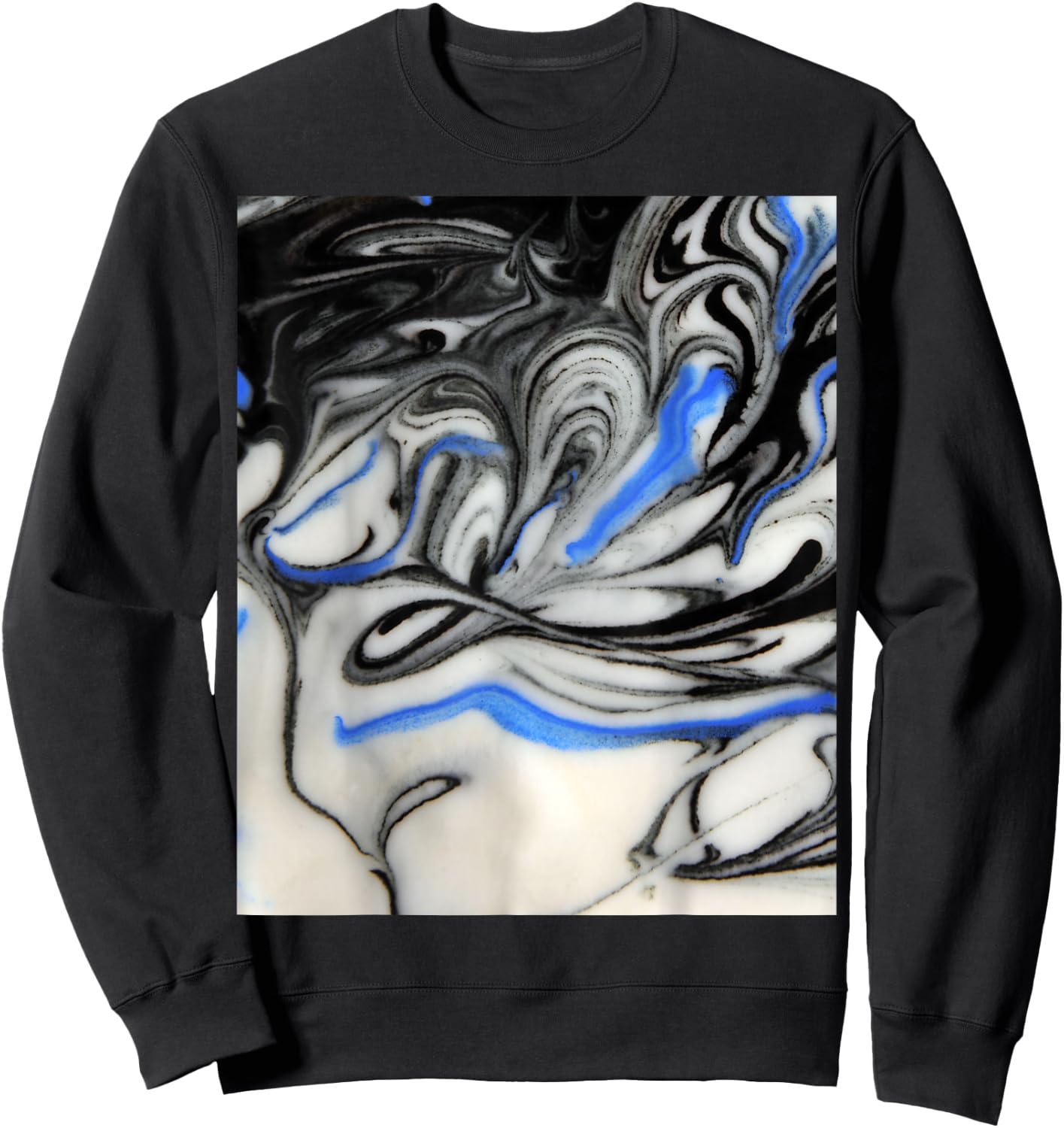 Black Blue & White Liquid Swirl Marble Spiral Trippy Marble Sweatshirt - Sweatshirt | Black