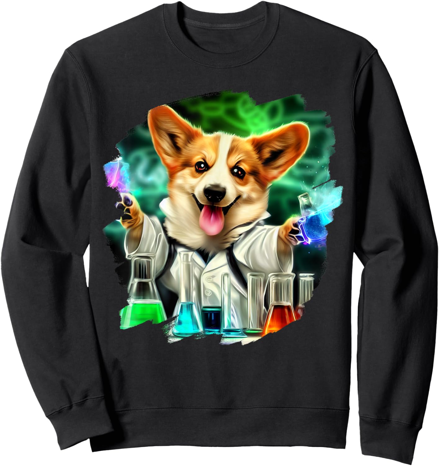 Corgi Mad Scientist Dog Mixing Chemicals Chemistry Science Sweatshirt - Sweatshirt | Black