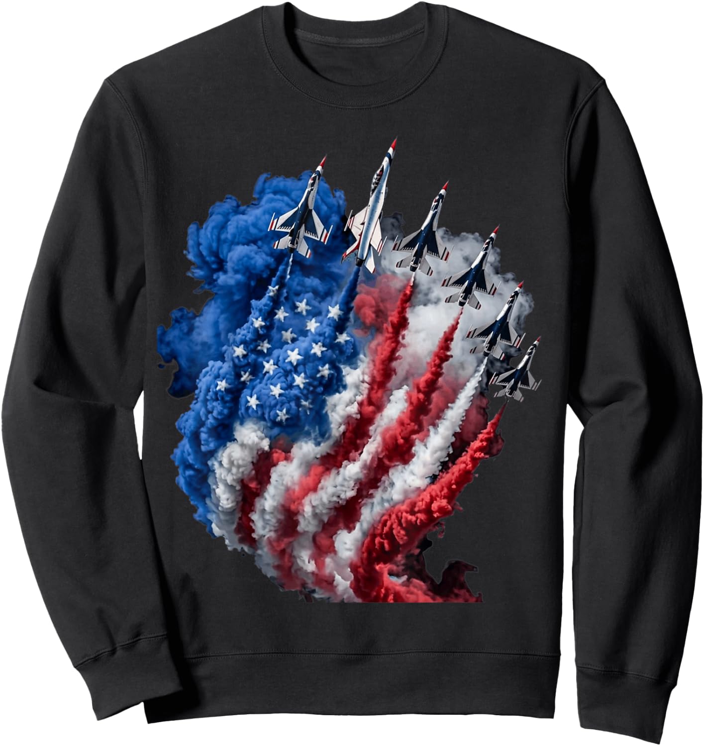 Fighter Jet American Flag 4th of July Patriotic Men Women Sweatshirt - Sweatshirt | Black