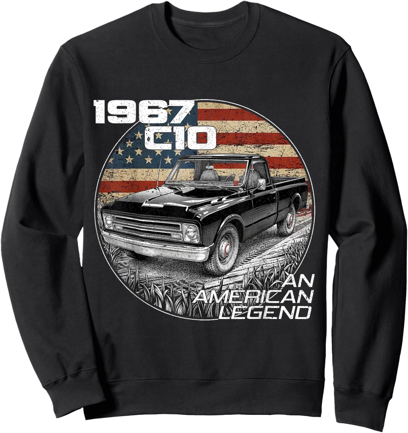 American Flag 1967 C10 67 Truck Vintage Silhouette Classic Sweatshirt - Sweatshirt | Black