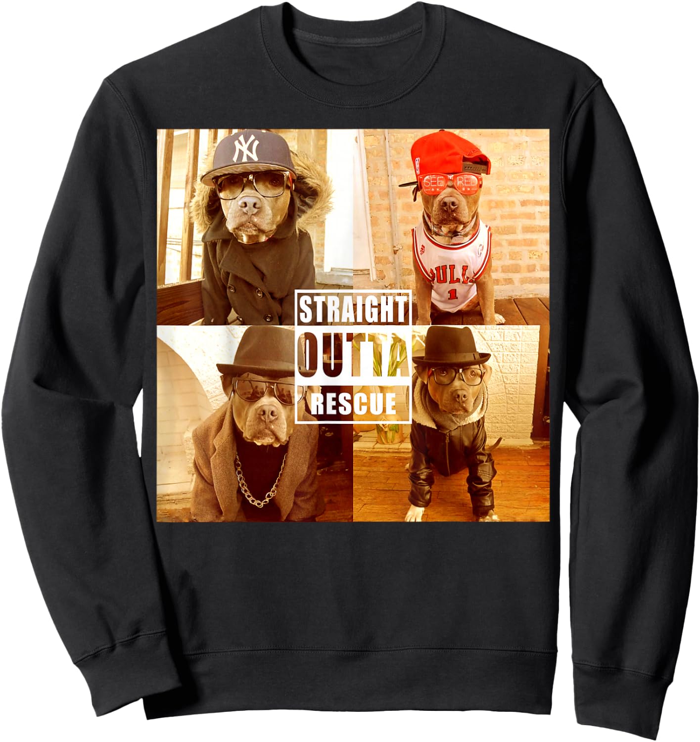 Pitbull Love Straight Outta Rescue Funny Pit Bull Sweatshirt - Sweatshirt | Black