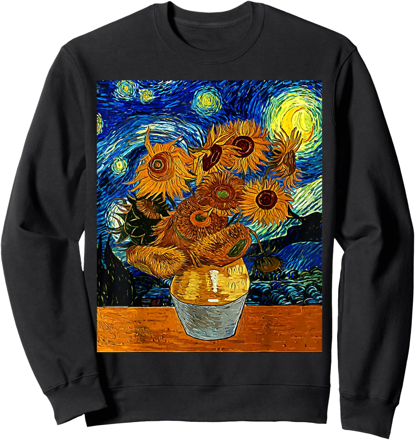 Vincent van Gogh Starry Night Sunflower Art Famous Painting Sweatshirt - Sweatshirt | Black