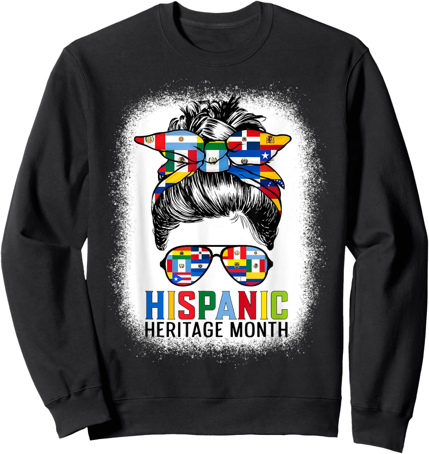 Hispanic Heritage Month Flags - Messy Bun Hispanic Women Sweatshirt - Sweatshirt | Black