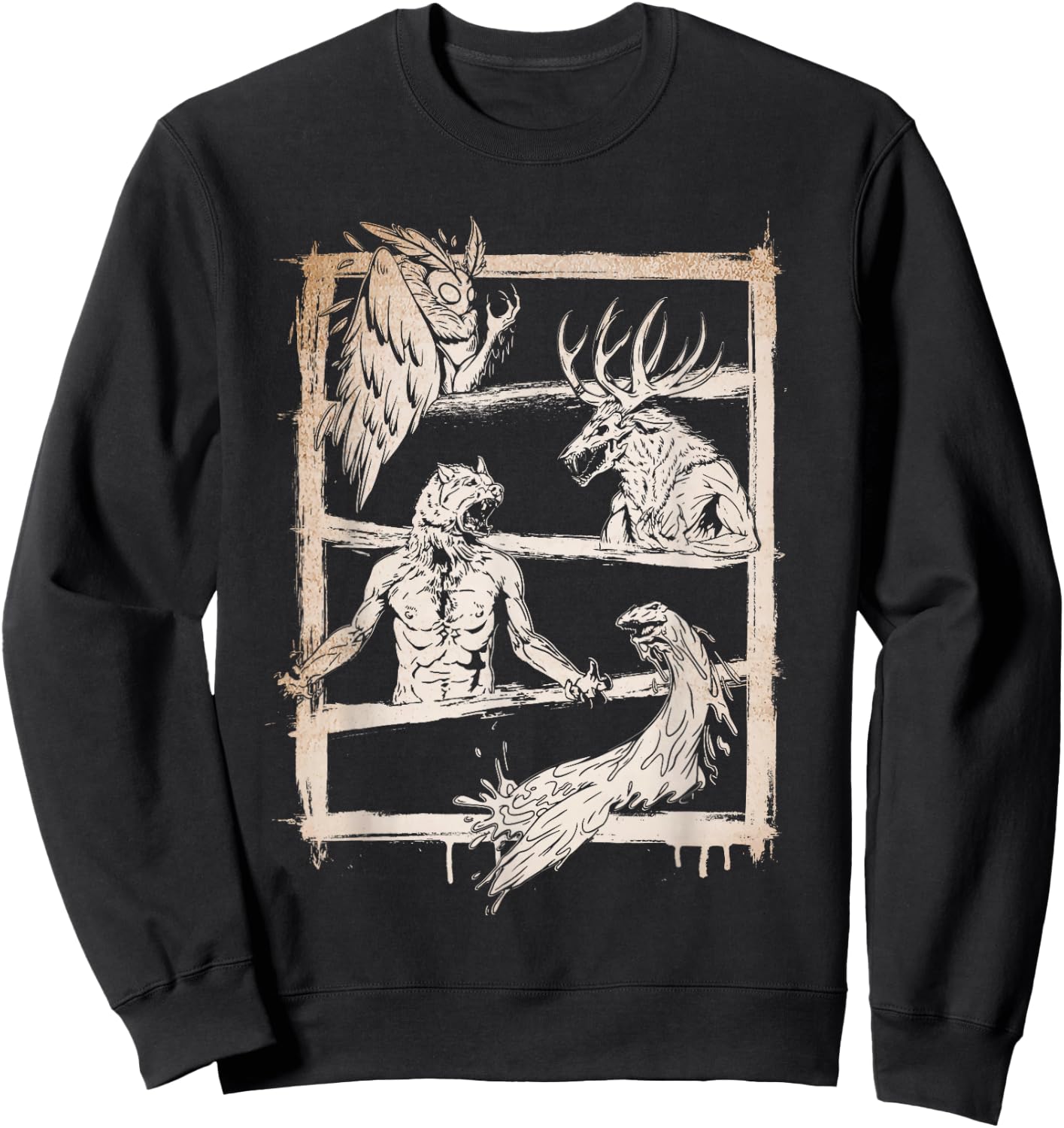 Cryptid Legends - Mothman, Wendigo, Dogman, Lake Monster Sweatshirt - Sweatshirt | Black