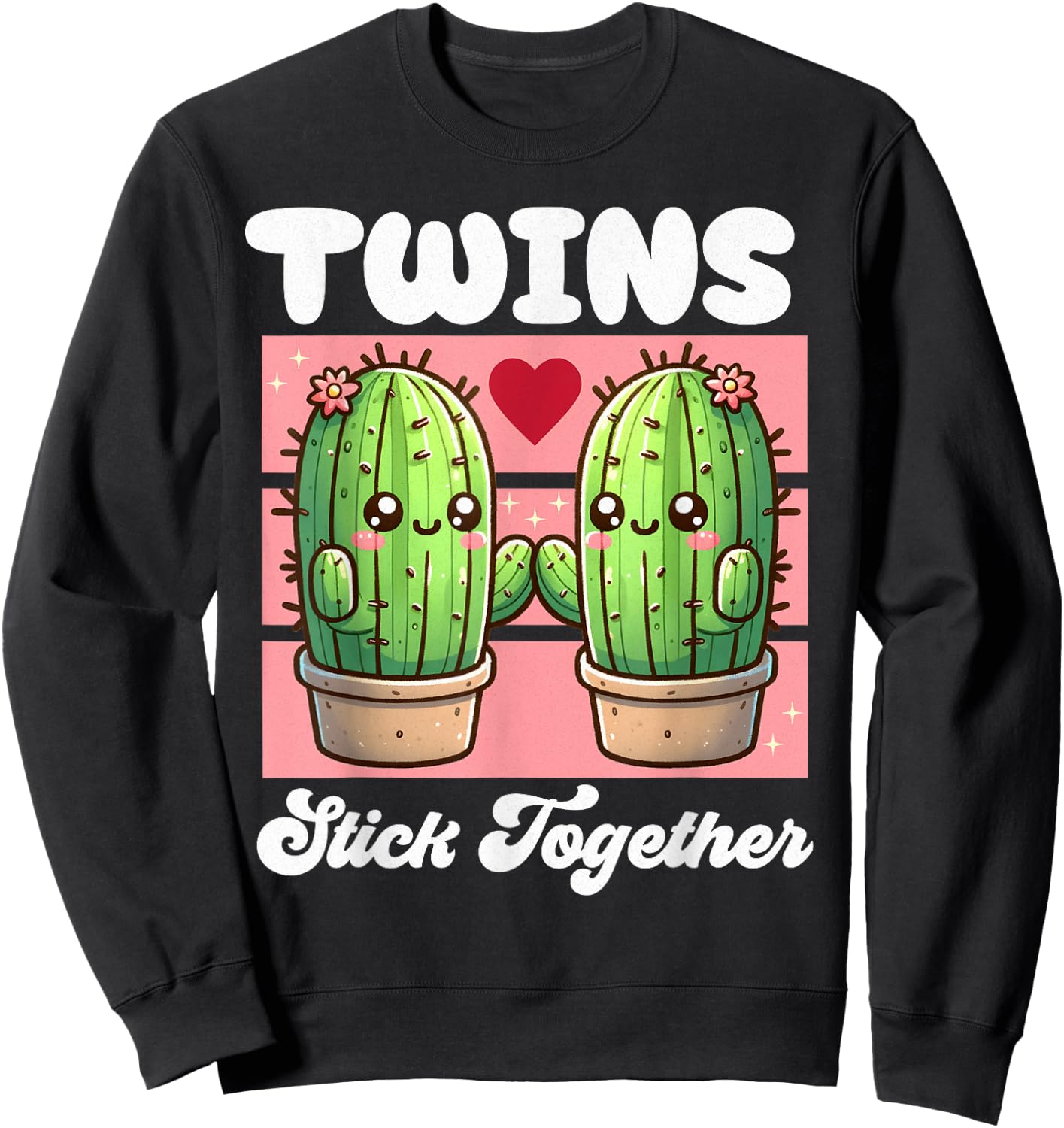 Matching Twin Cactus Twin Girls Tweens Twinning Succulent Sweatshirt - Sweatshirt | Black