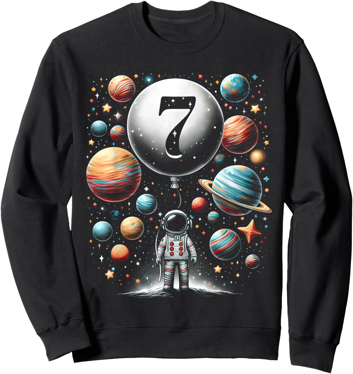 7 Seven Year Old Astronauts 7th Birthday Boys Space Geeks Sweatshirt - Sweatshirt | Black