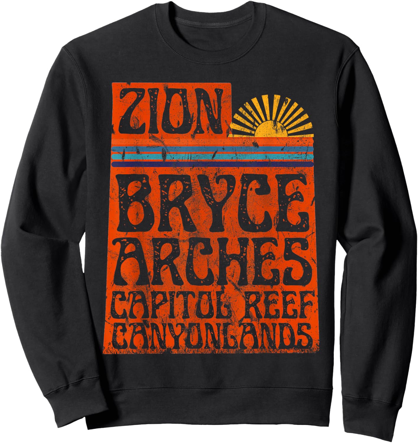 Utah National Parks Zion Arches Bryce Canyonlands State Map Sweatshirt - Sweatshirt | Black