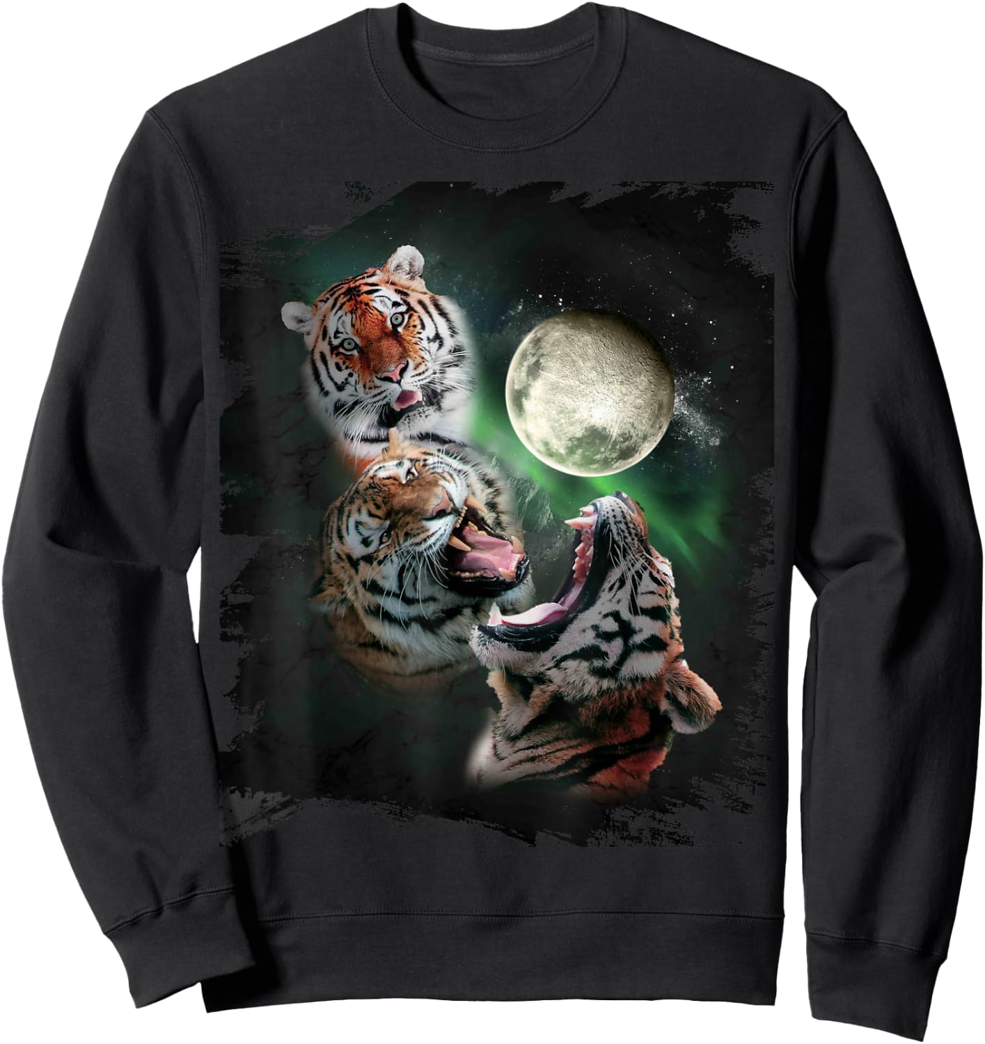 3 Tiger Moon, Wolf Tiger, Wolves Howl Sweatshirt - Sweatshirt | Black