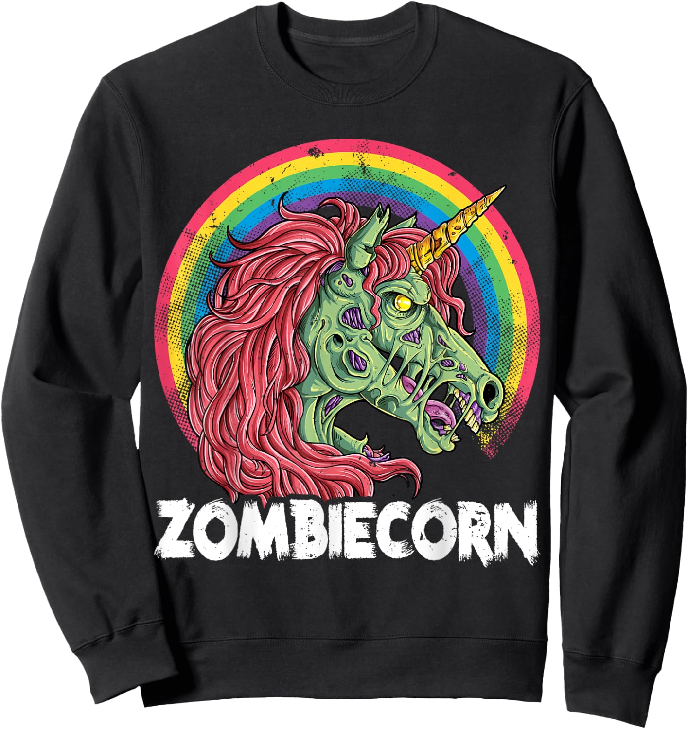 Zombiecorn Zombie Unicorn Halloween Women Girls Rainbow Sweatshirt - Sweatshirt | Black