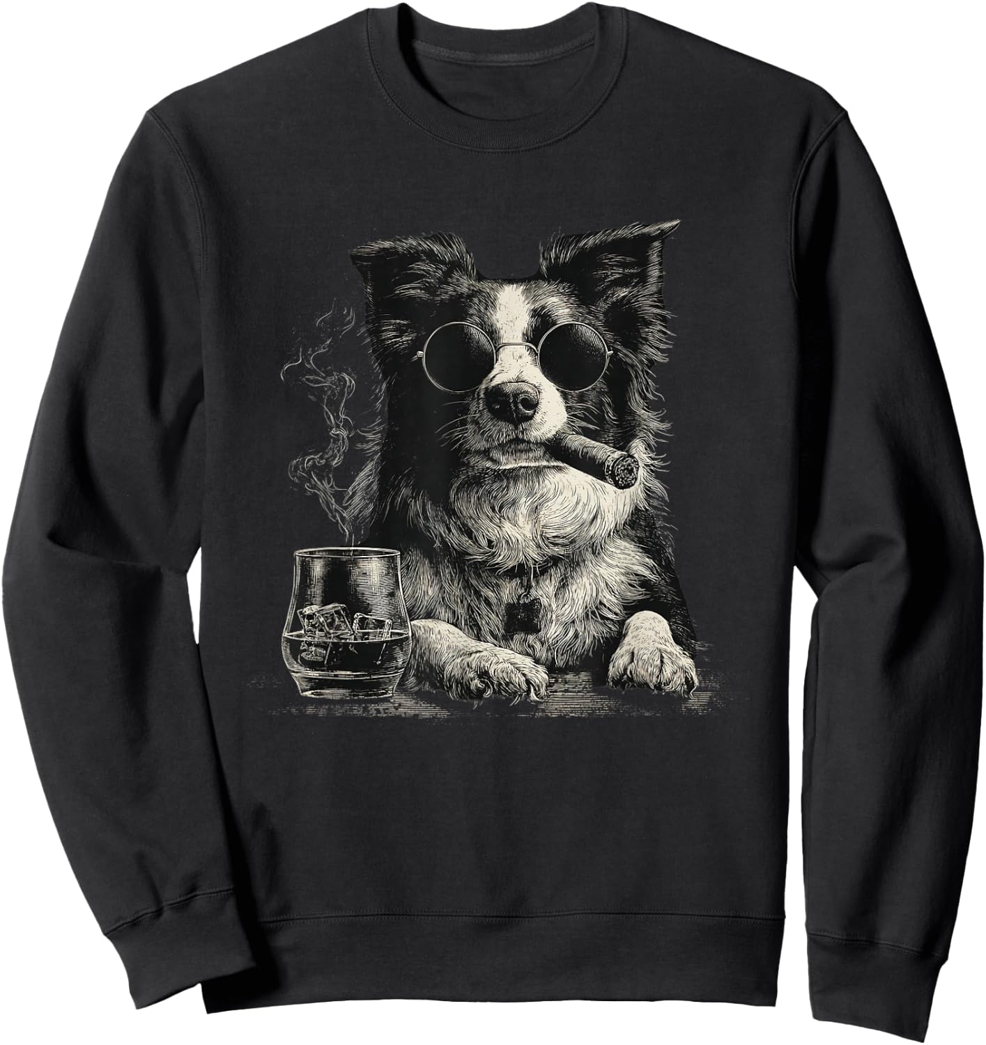 Border Collie Dad Dog Sunglasses Father's Day Family Sweatshirt - Sweatshirt | Black