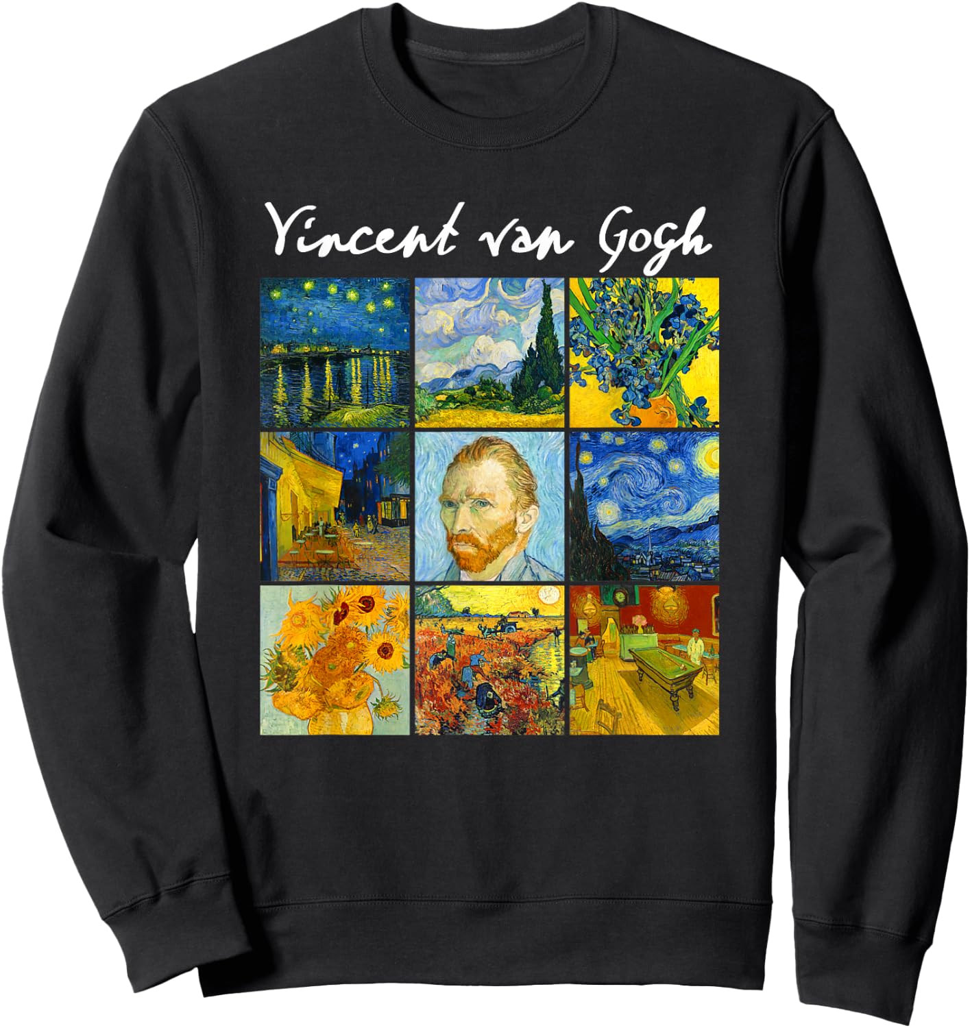 Famous Van Gogh Paintings Art Starry Night Flowers Portrait Sweatshirt - Sweatshirt | Black