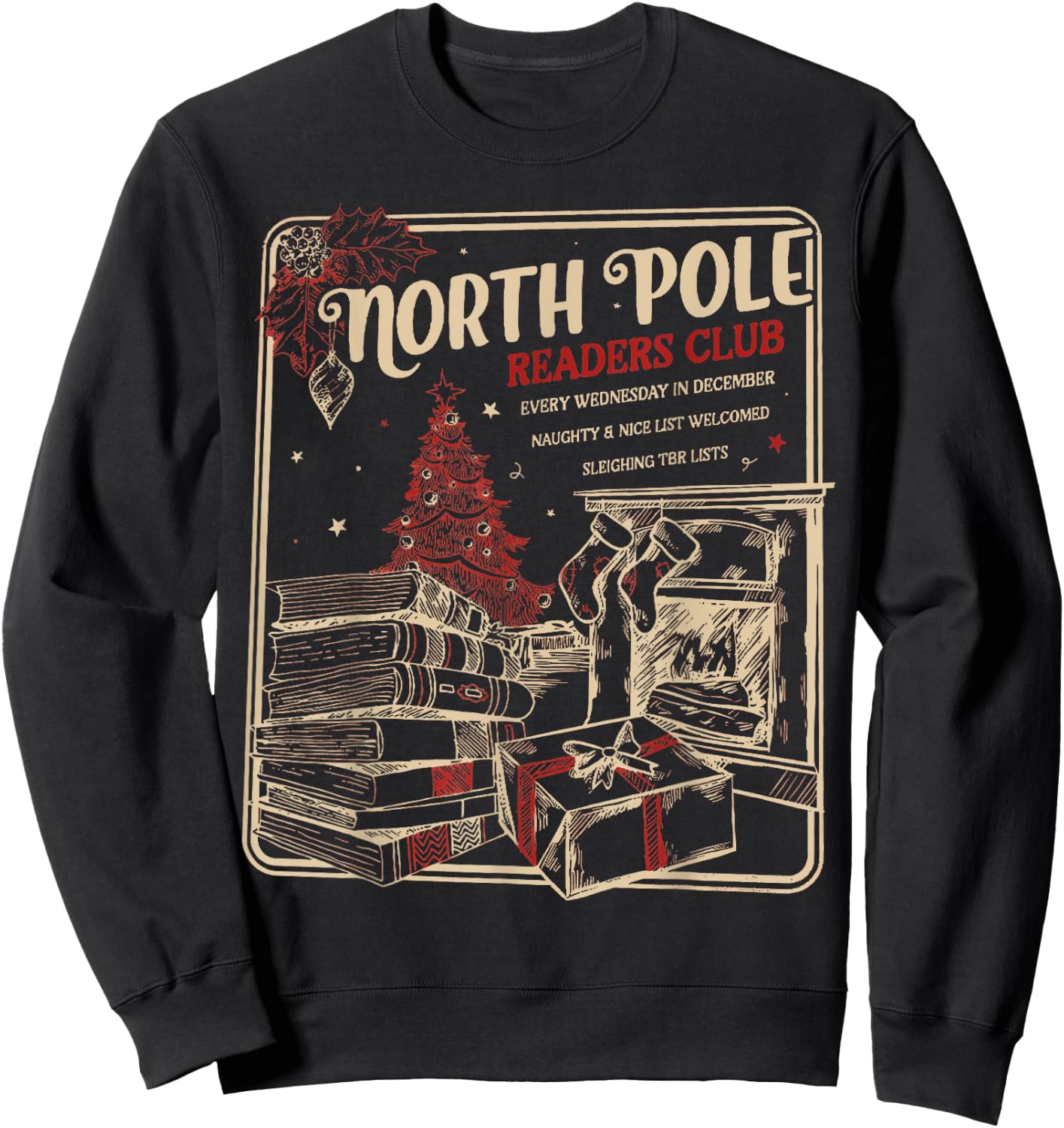 North Pole Readers Club, Bookish Xmas, Santa Book Reading Sweatshirt - Sweatshirt | Black