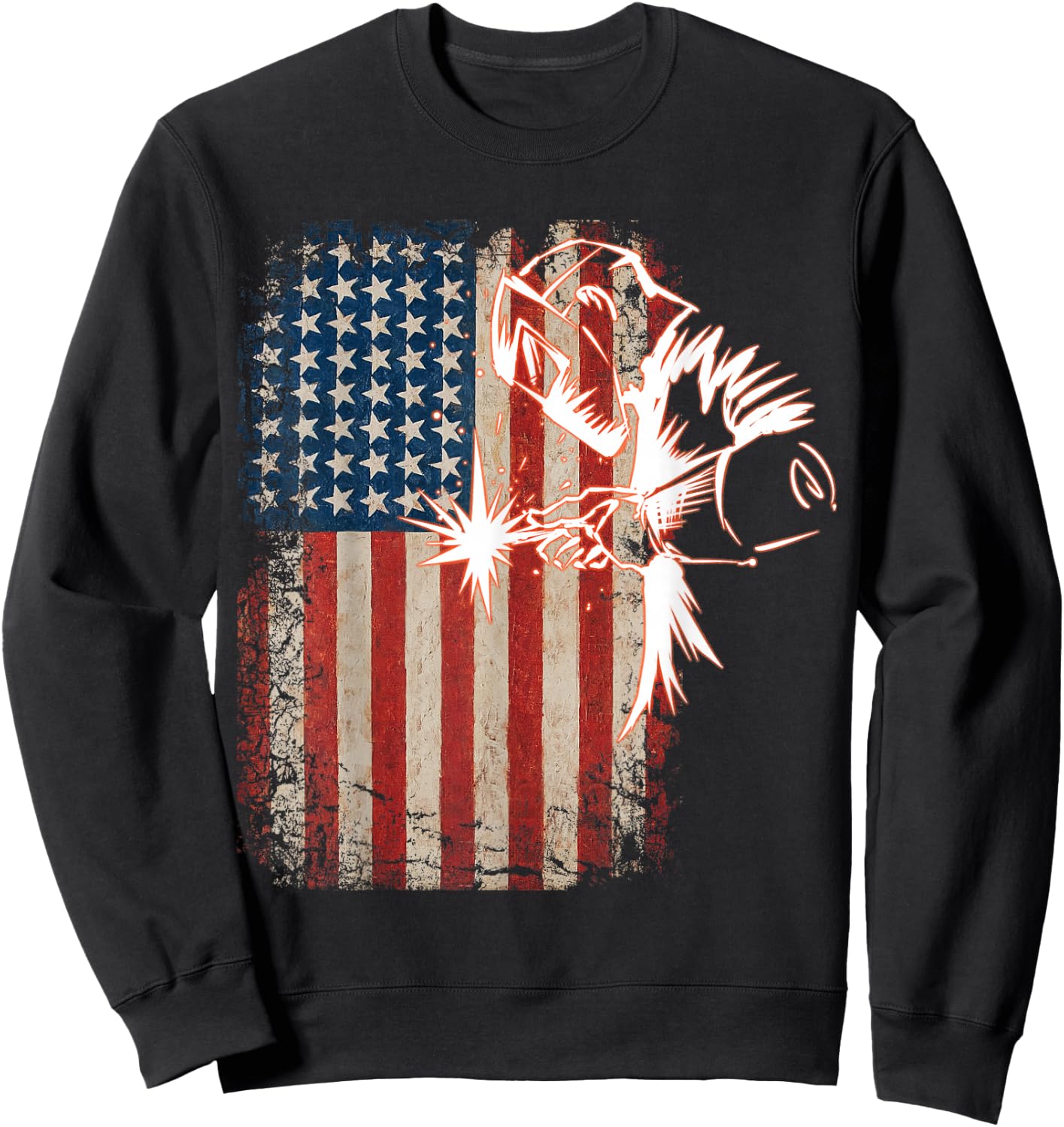 American Flag Welder Distressed Vintage Welder Mig Gift Sweatshirt - Sweatshirt | Black