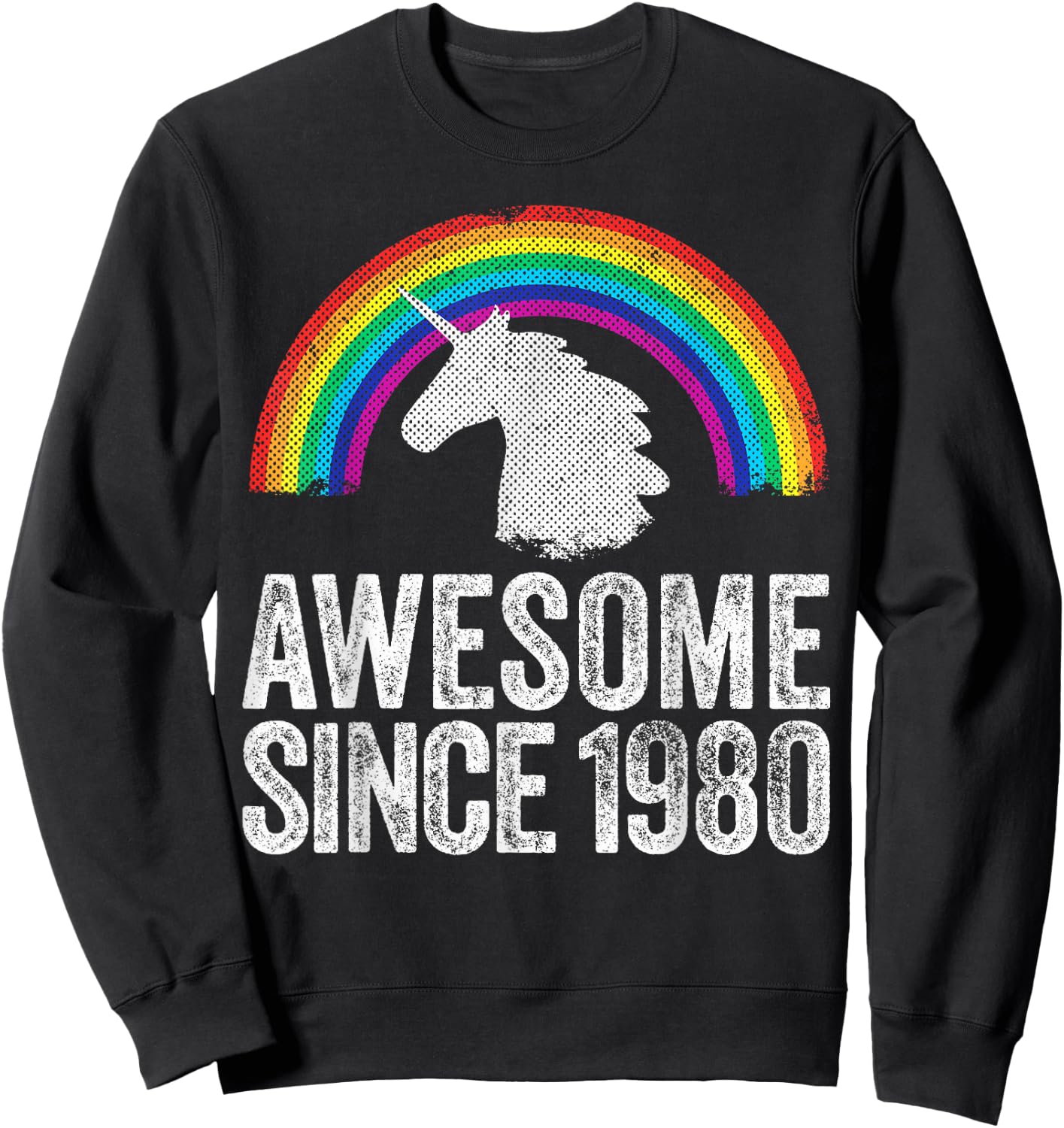 1980 43rd Birthday Gift Unicorn Rainbow 43 Years Old Women Sweatshirt - Sweatshirt | Black