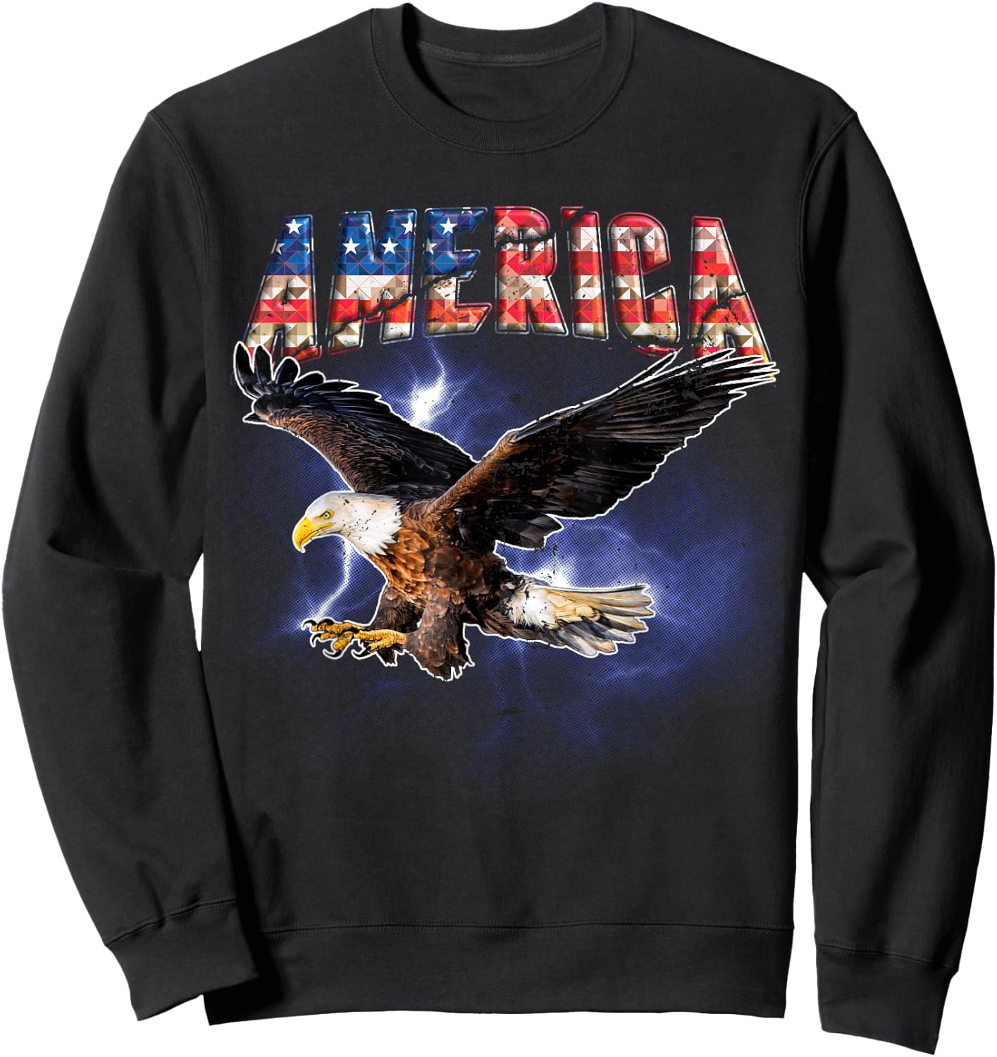USA Flag America Font Eagle Flashes Small Sweatshirt - Sweatshirt | Black